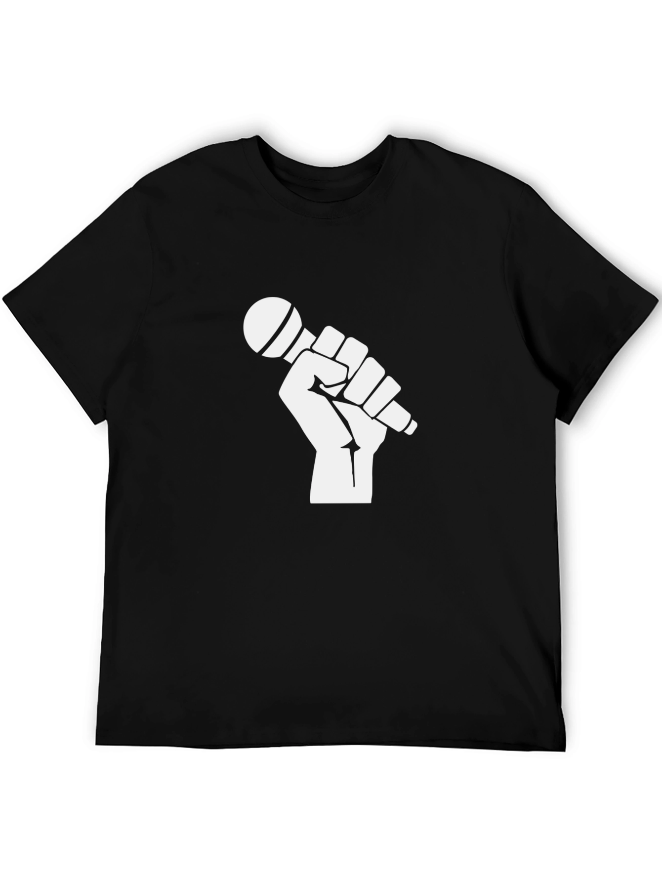Black T-Shirt with Fist Holding Microphone Graphic
