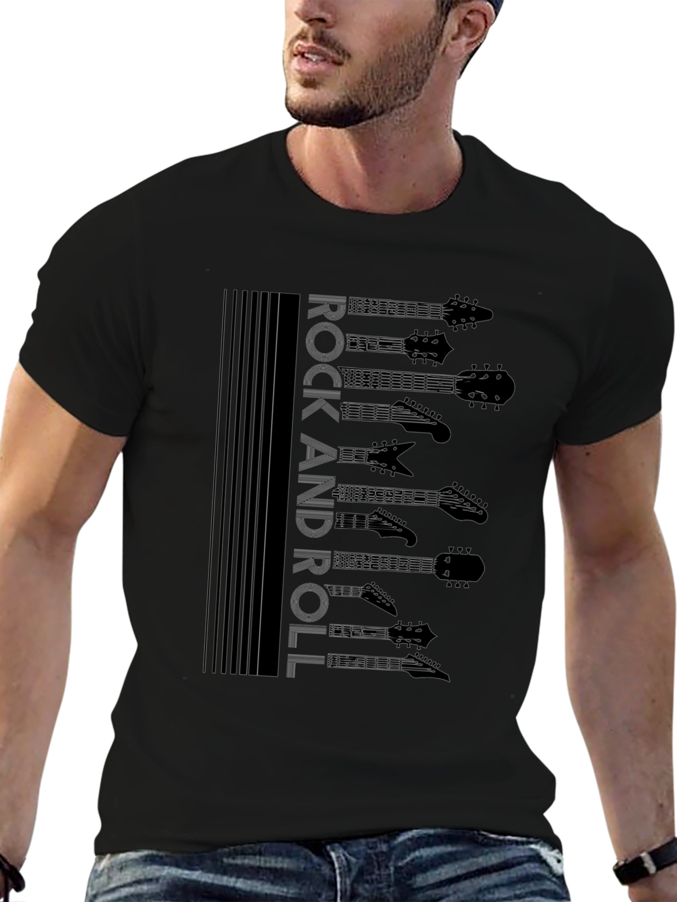 Rock and Roll Guitar Head T-Shirt - Black