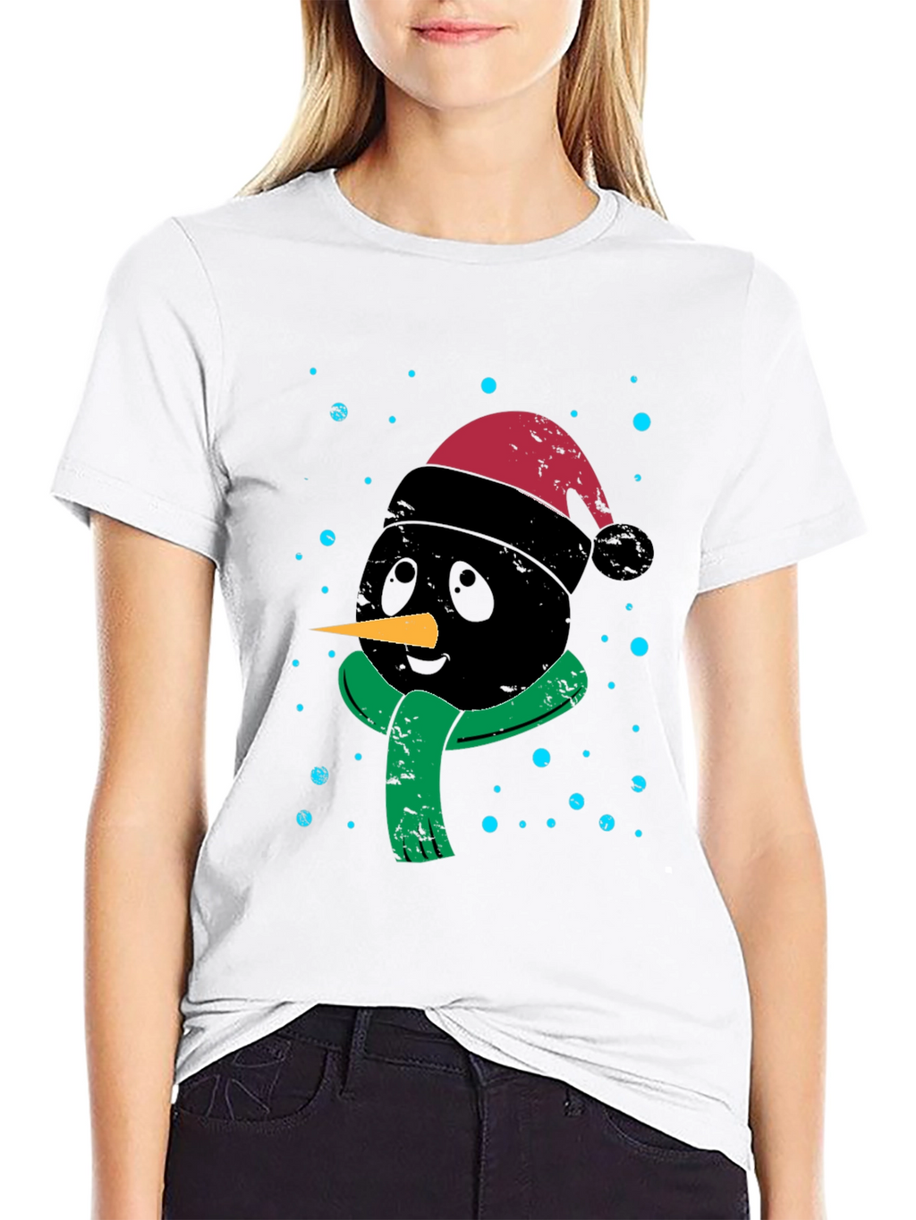 Festive Black Snowman Graphic Tee
