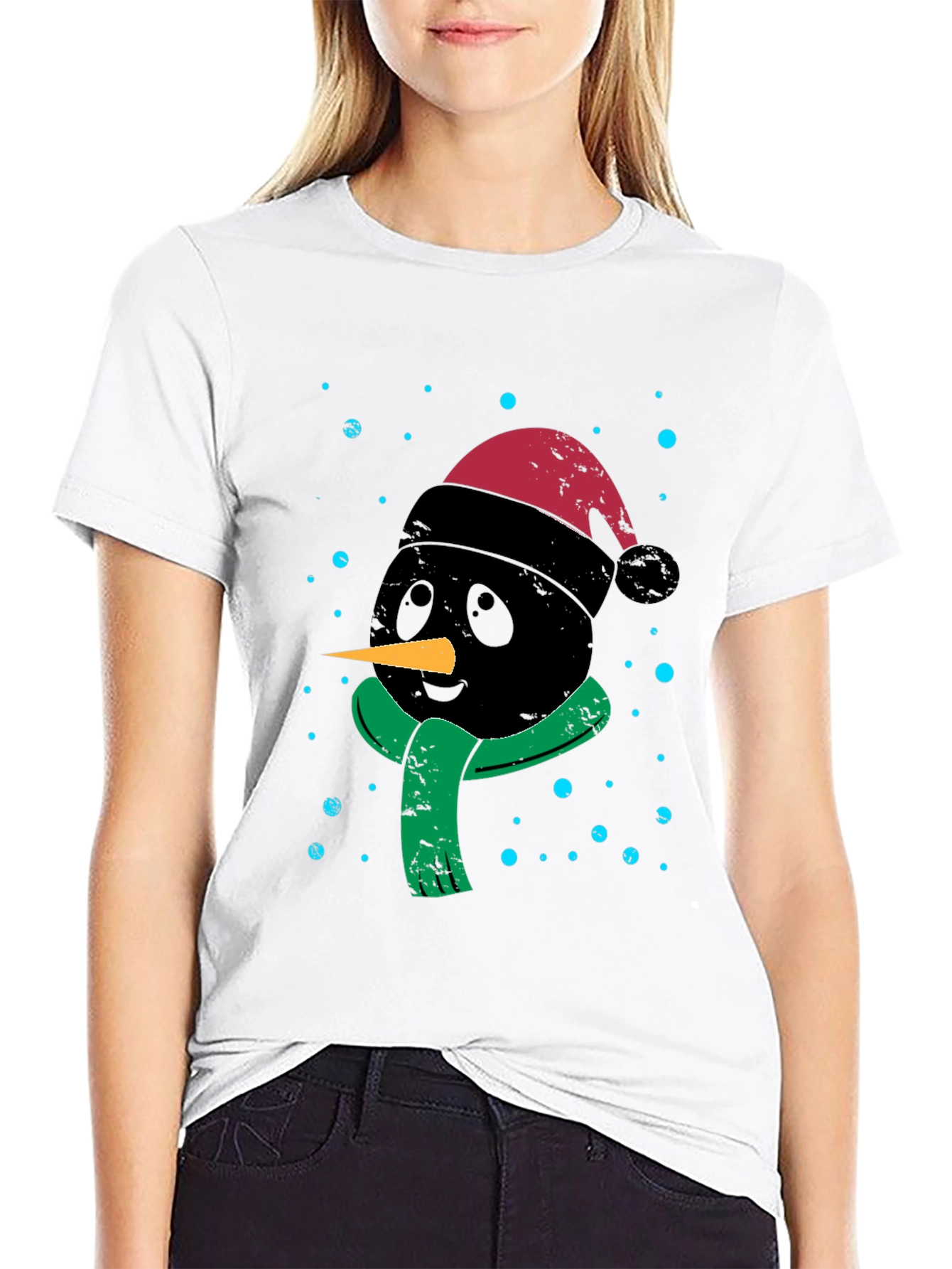 Festive Black Snowman Graphic Tee
