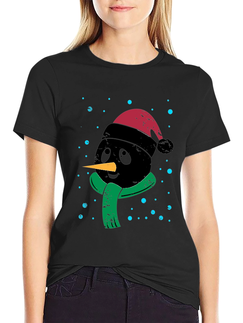 Festive Black Snowman Graphic Tee