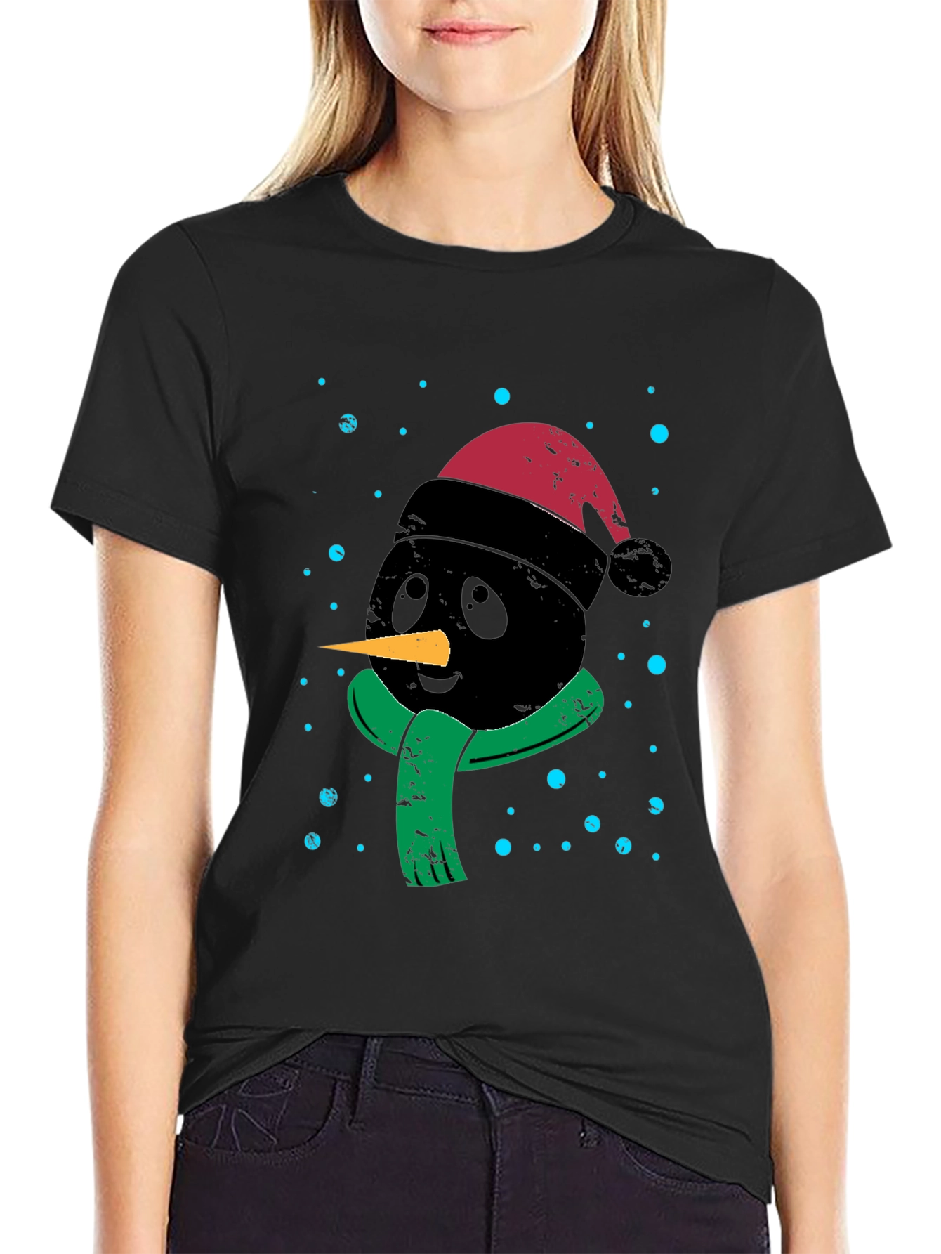Festive Black Snowman Graphic Tee
