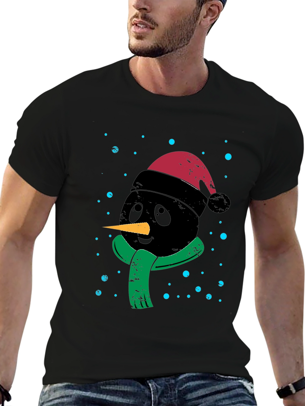 Festive Black Snowman Graphic Tee