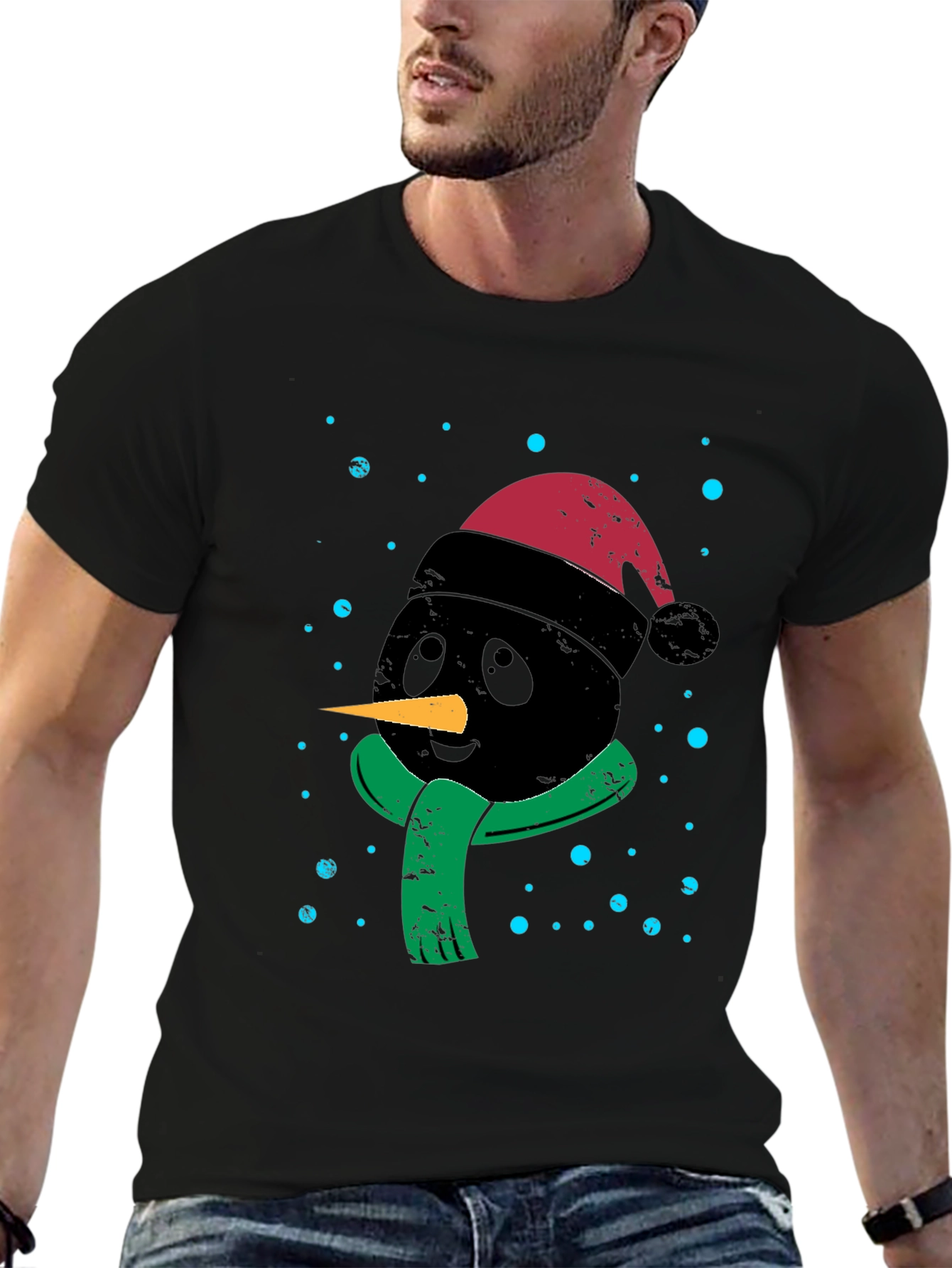 Festive Black Snowman Graphic Tee