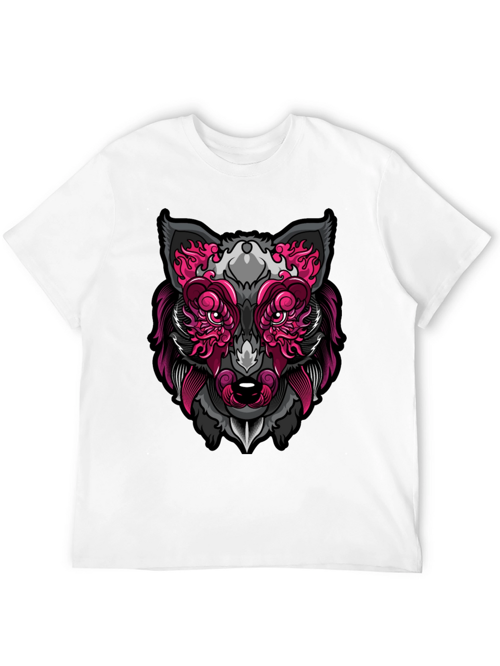 Wolf Face Graphic Print T-Shirt - Black