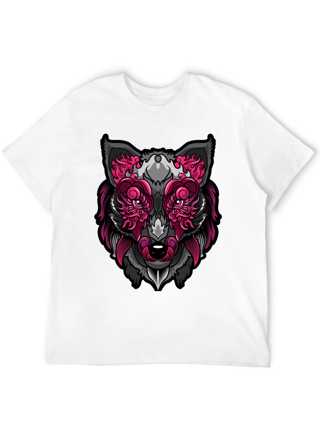 Wolf Face Graphic Print T-Shirt - Black