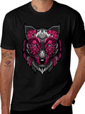 Wolf Face Graphic Print T-Shirt - Black