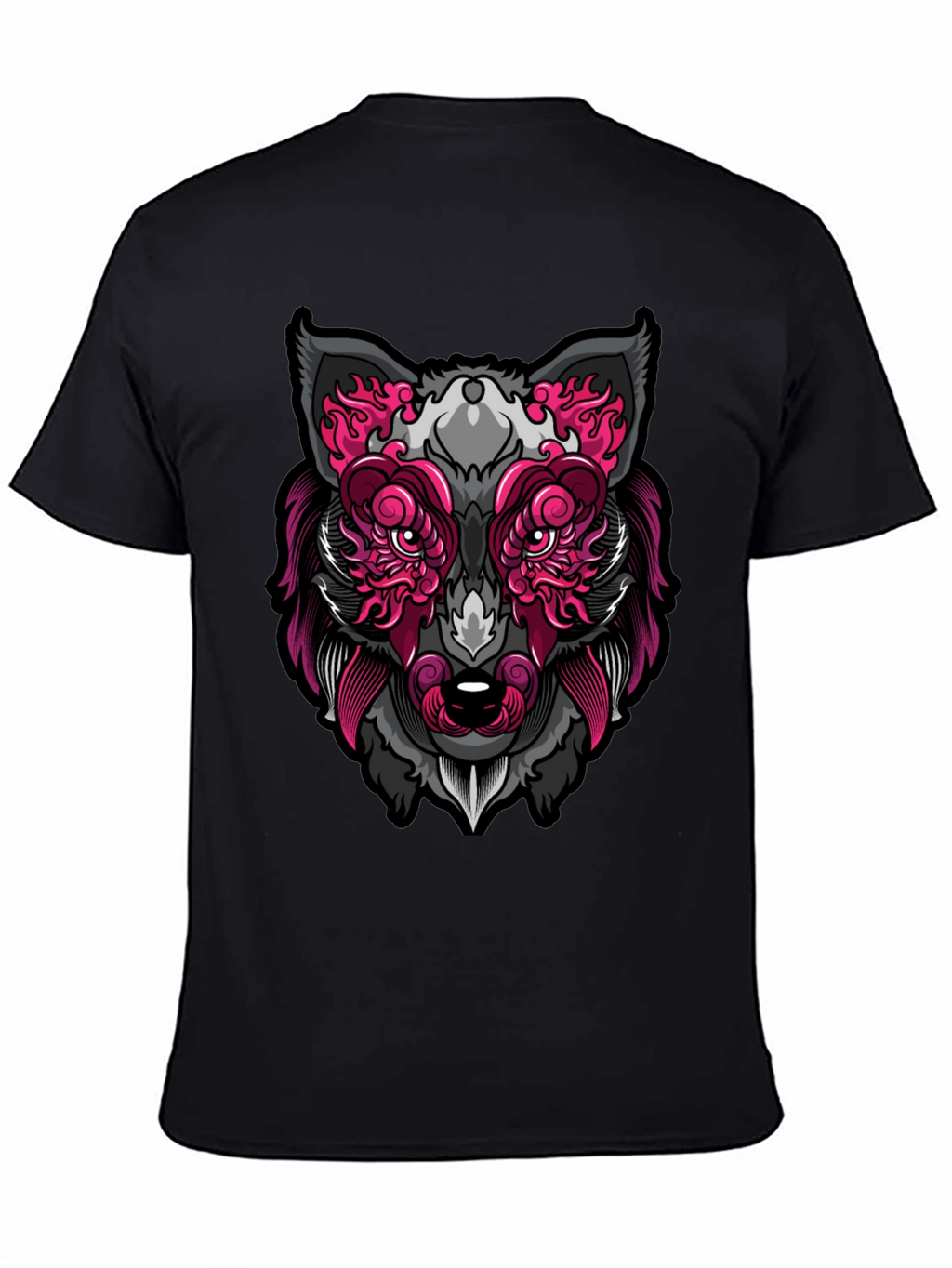 Wolf Face Graphic Print T-Shirt - Black