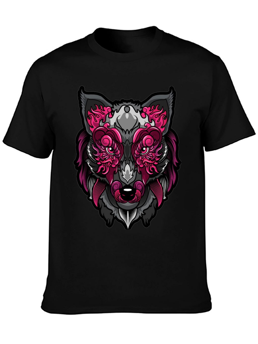 Wolf Face Graphic Print T-Shirt - Black