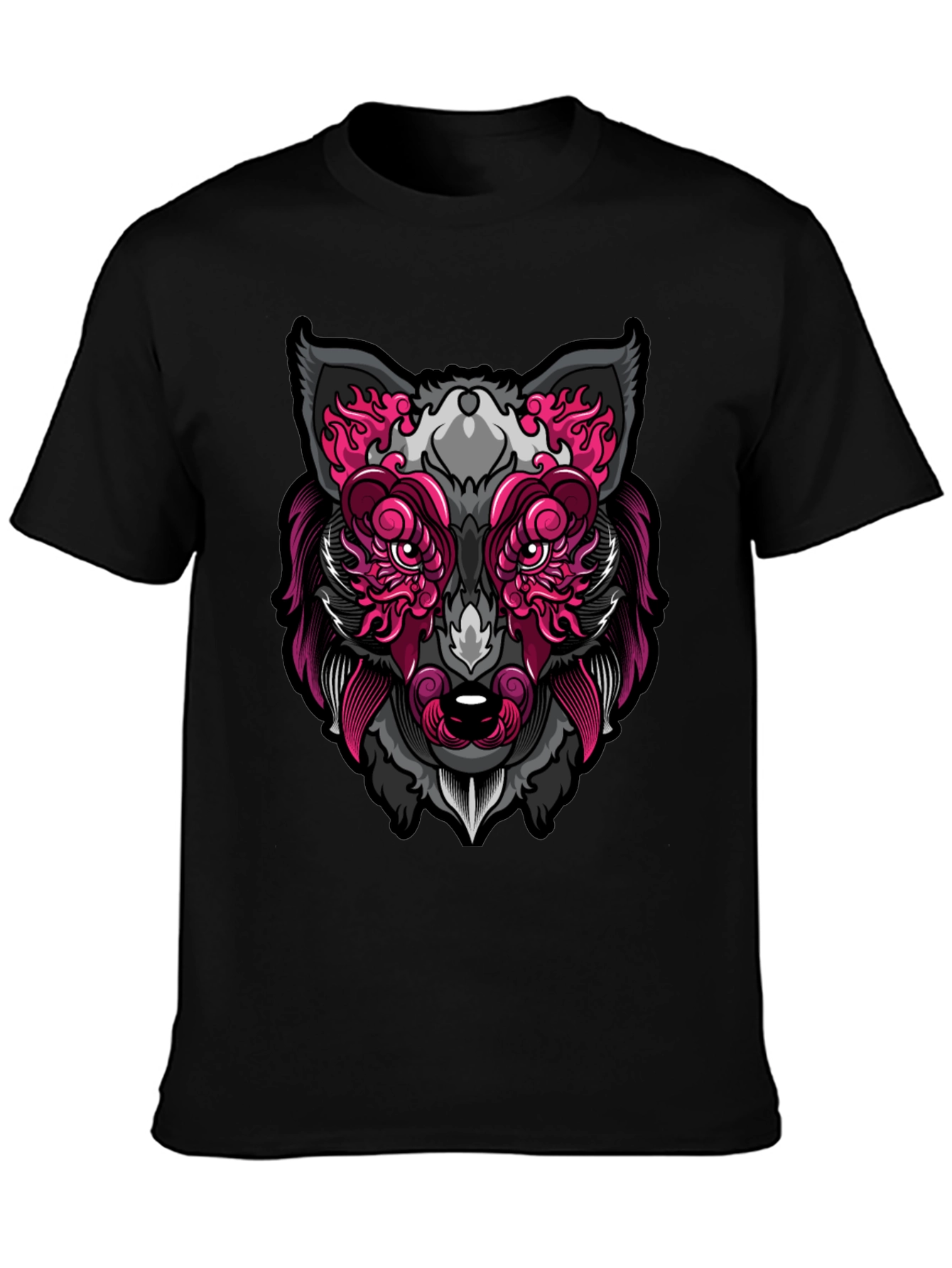 Wolf Face Graphic Print T-Shirt - Black
