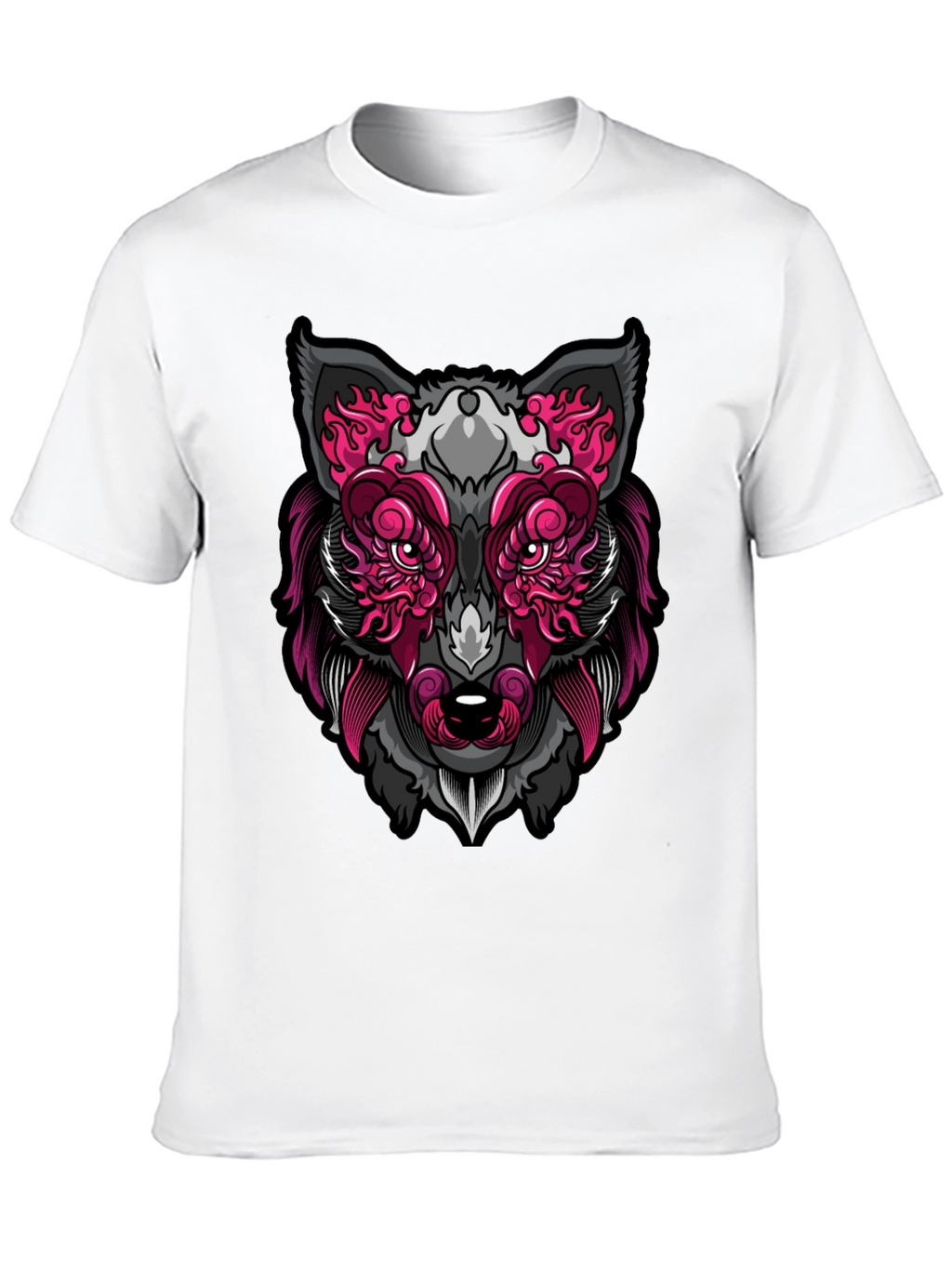 Wolf Face Graphic Print T-Shirt - Black
