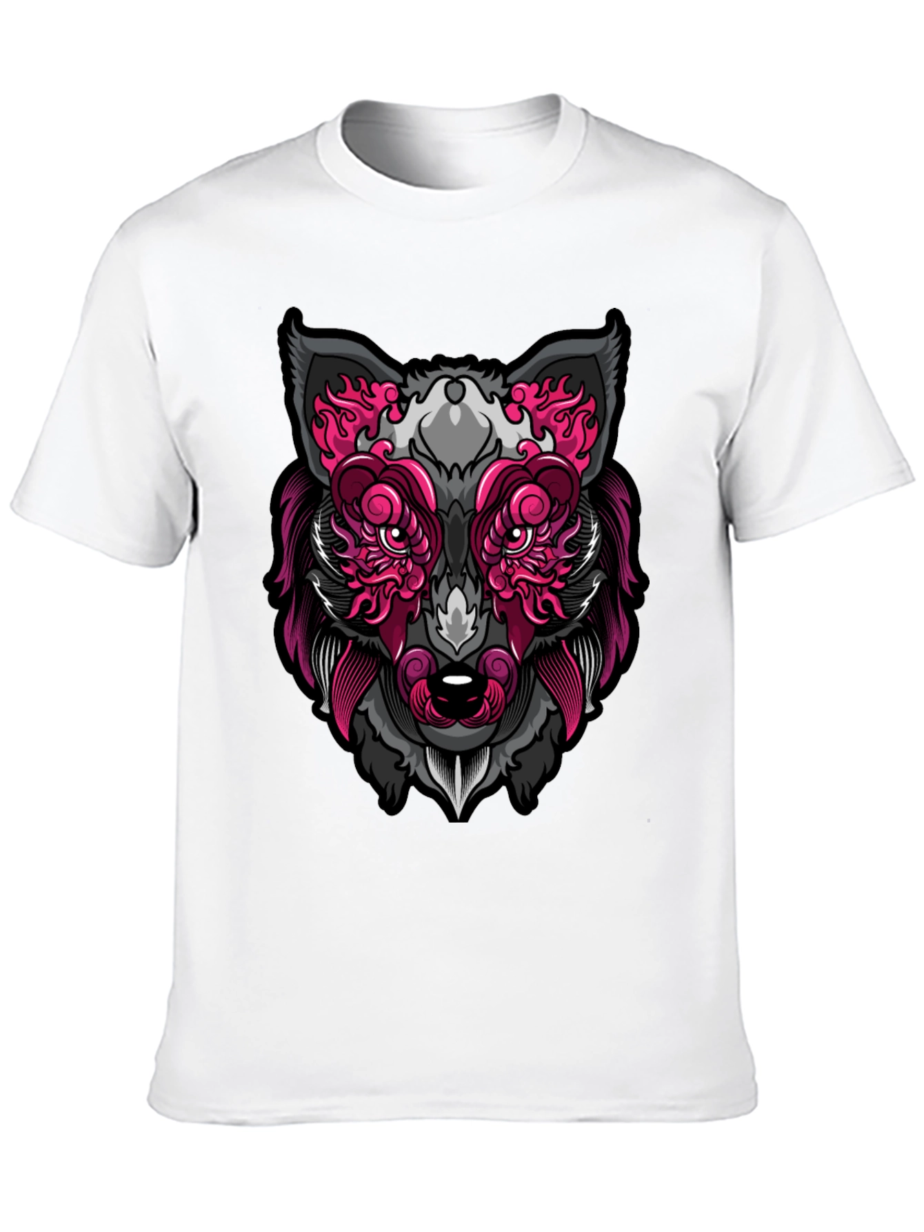 Wolf Face Graphic Print T-Shirt - Black