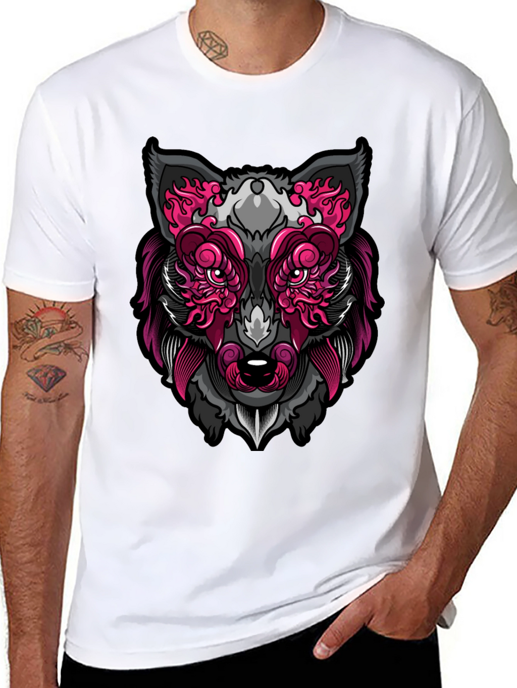 Wolf Face Graphic Print T-Shirt - Black