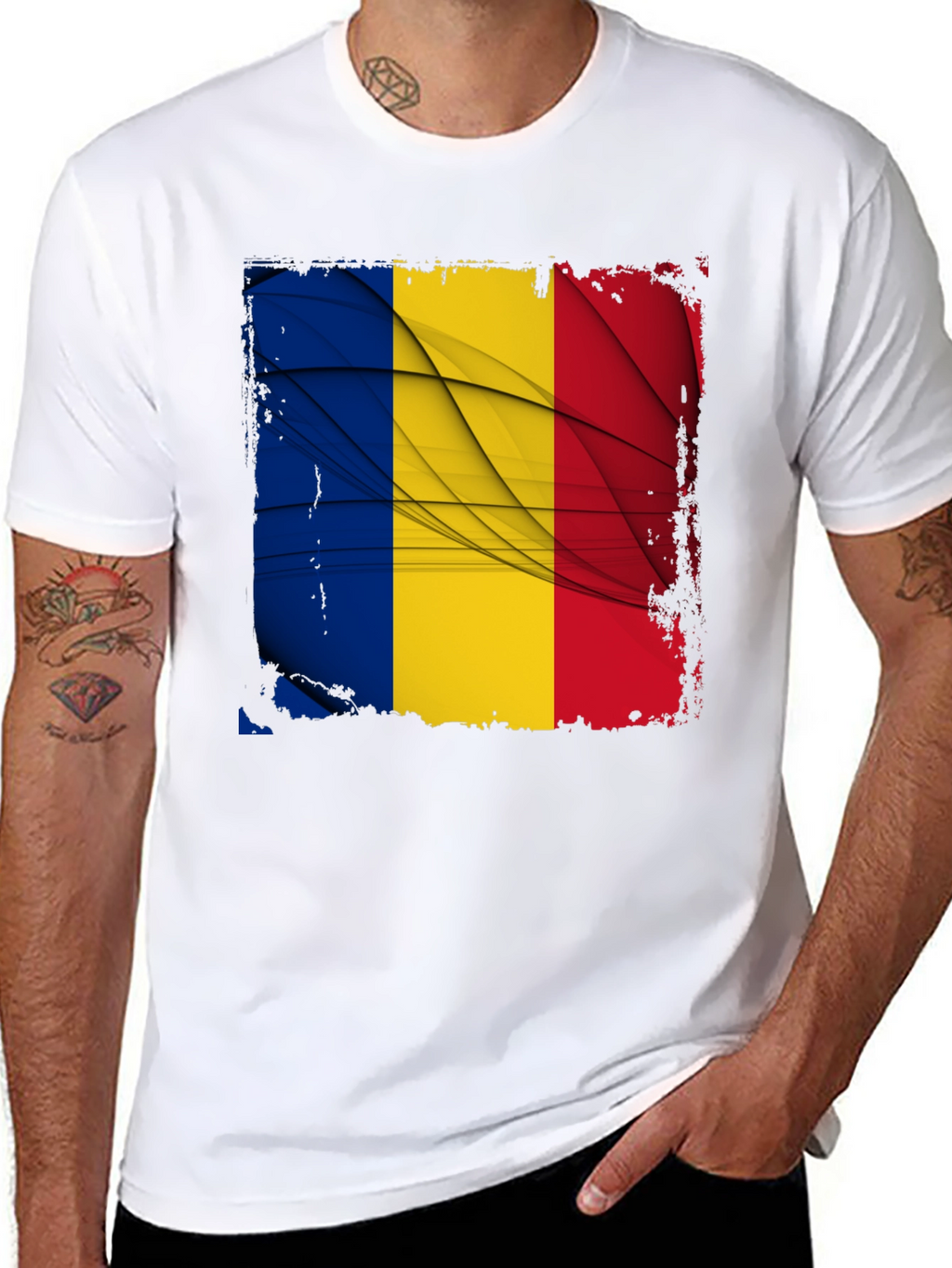 Romania Flag Graphic Tee - Black T-Shirt