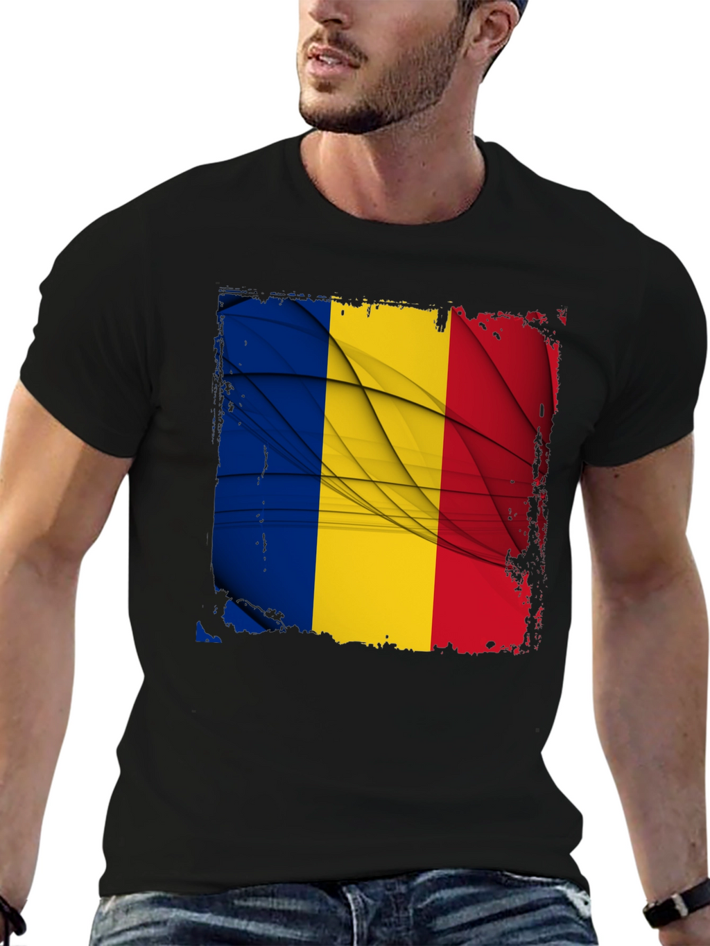 Romania Flag Graphic Tee - Black T-Shirt