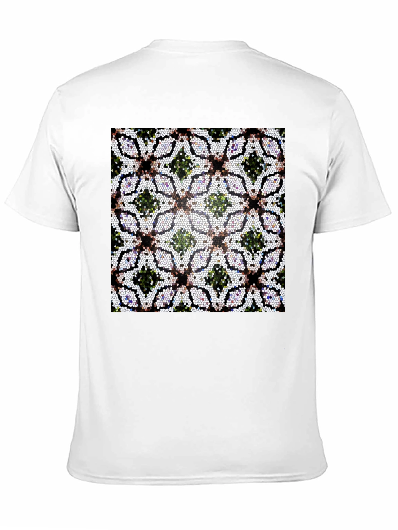Mosaic Floral Pattern Black T-Shirt