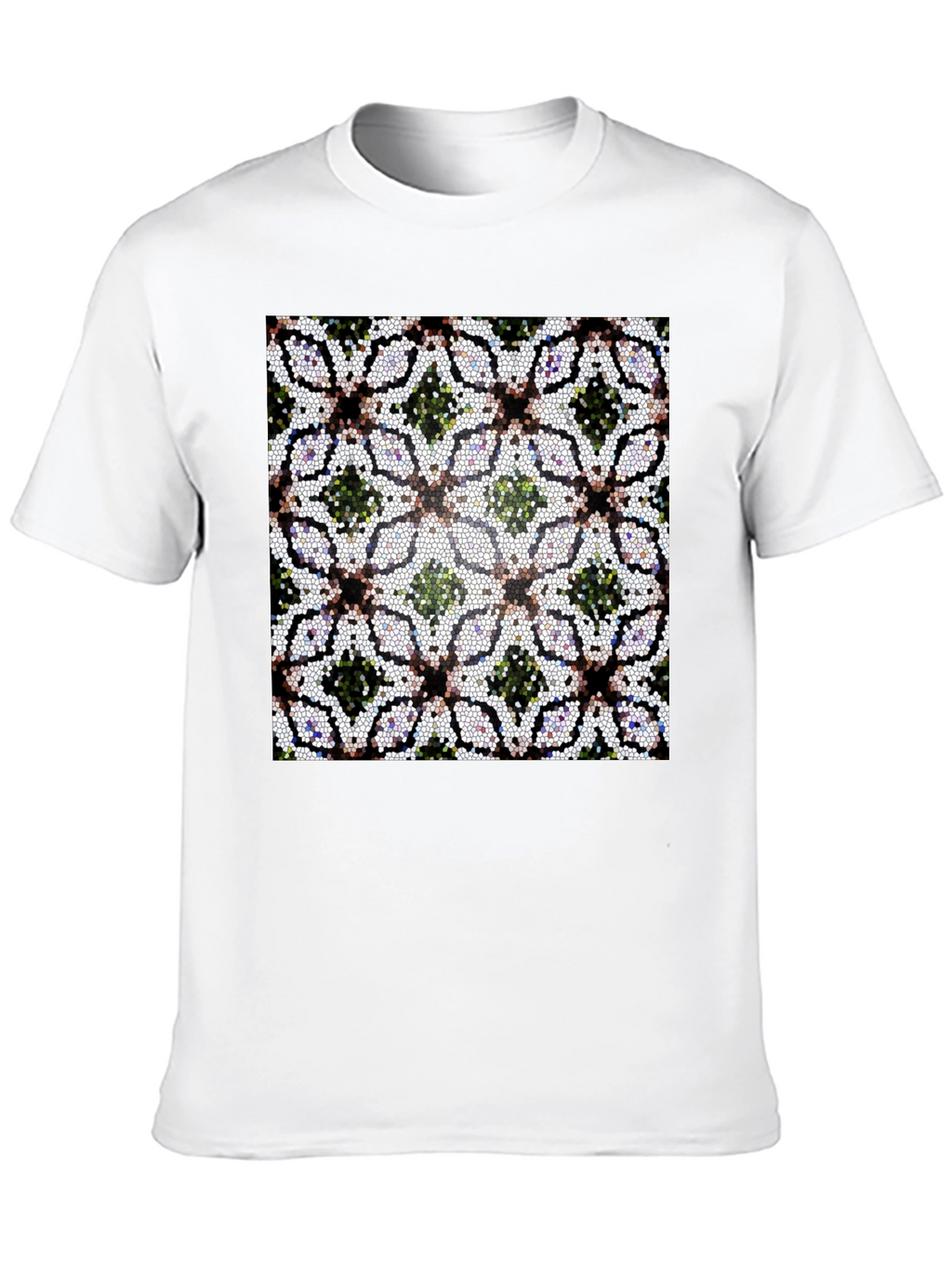 Mosaic Floral Pattern Black T-Shirt