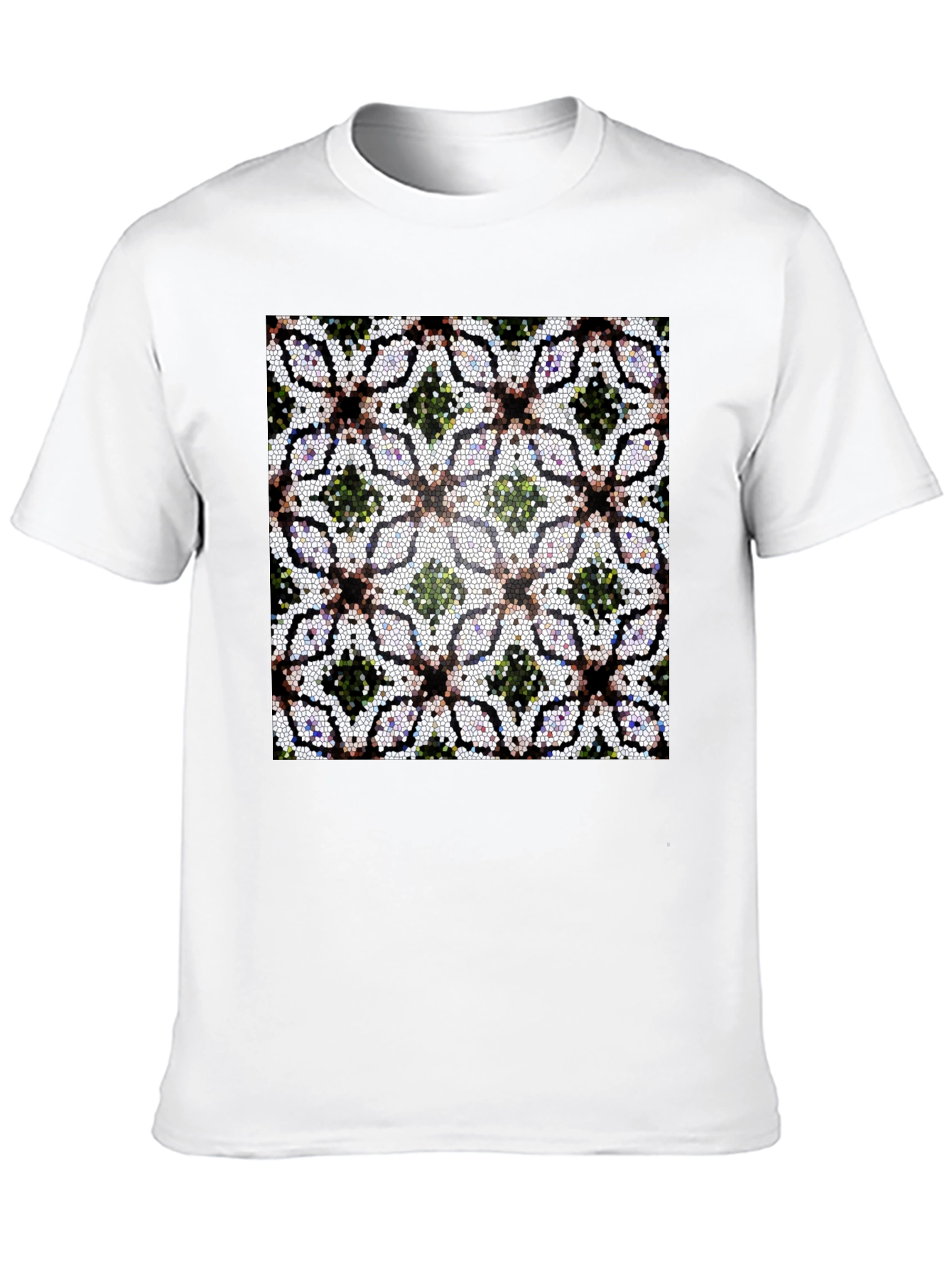 Mosaic Floral Pattern Black T-Shirt