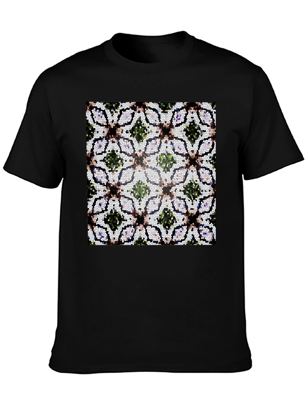Mosaic Floral Pattern Black T-Shirt