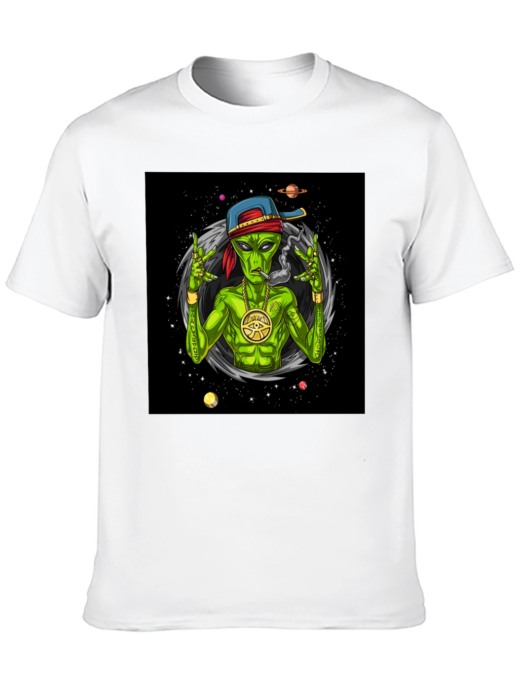 Gangster Alien Graphic T-Shirt - Black