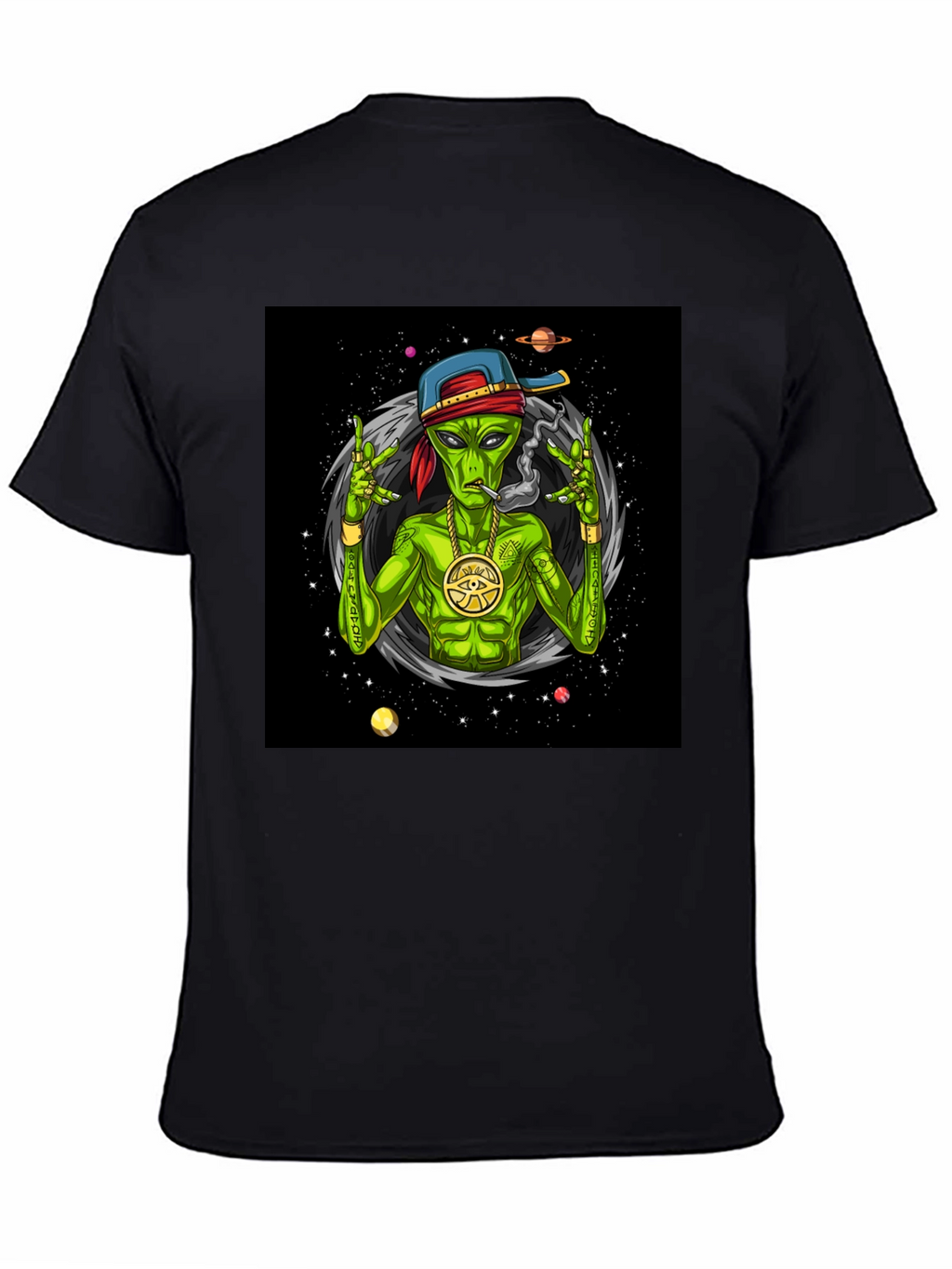 Gangster Alien Graphic T-Shirt - Black