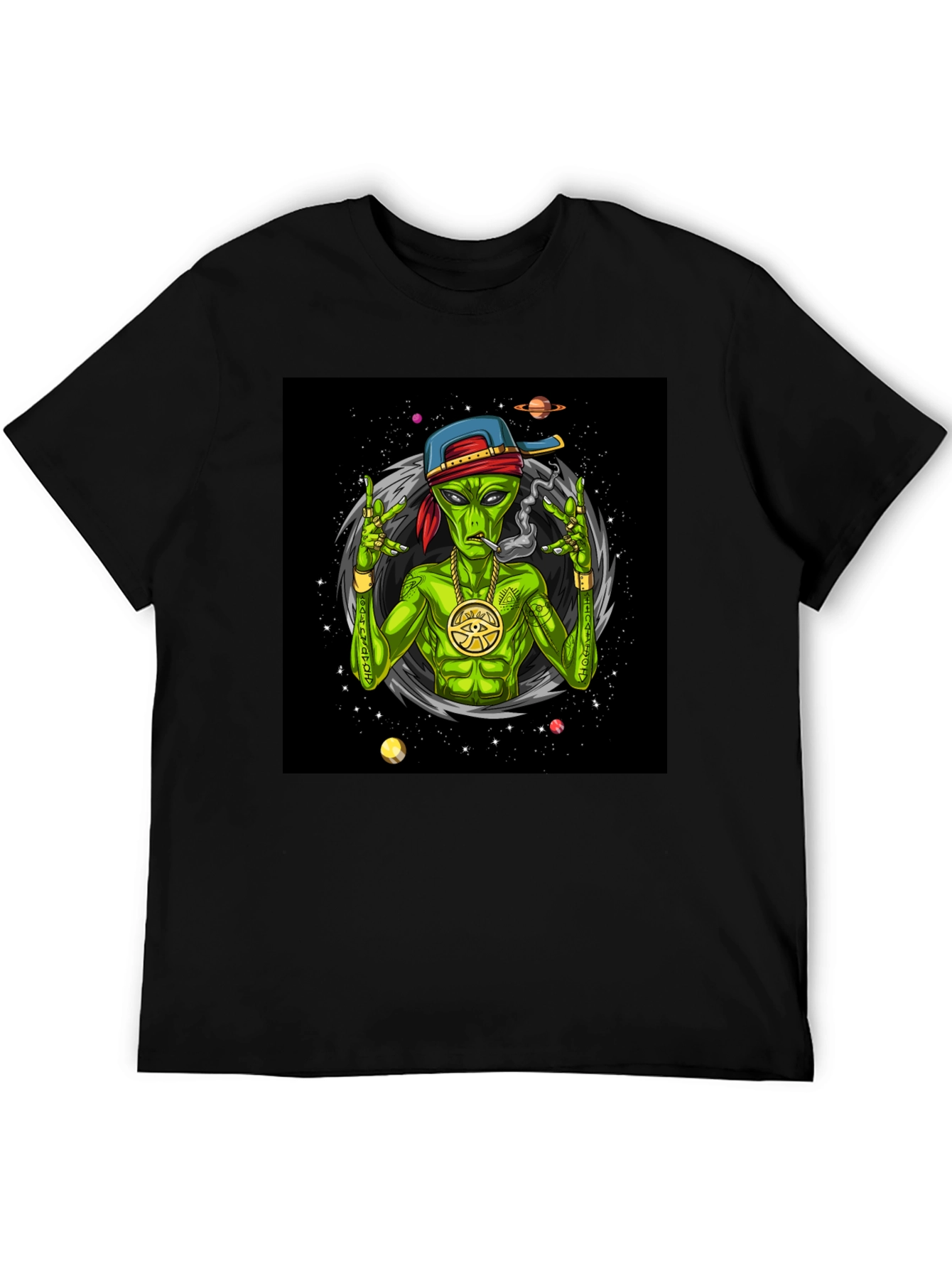 Gangster Alien Graphic T-Shirt - Black