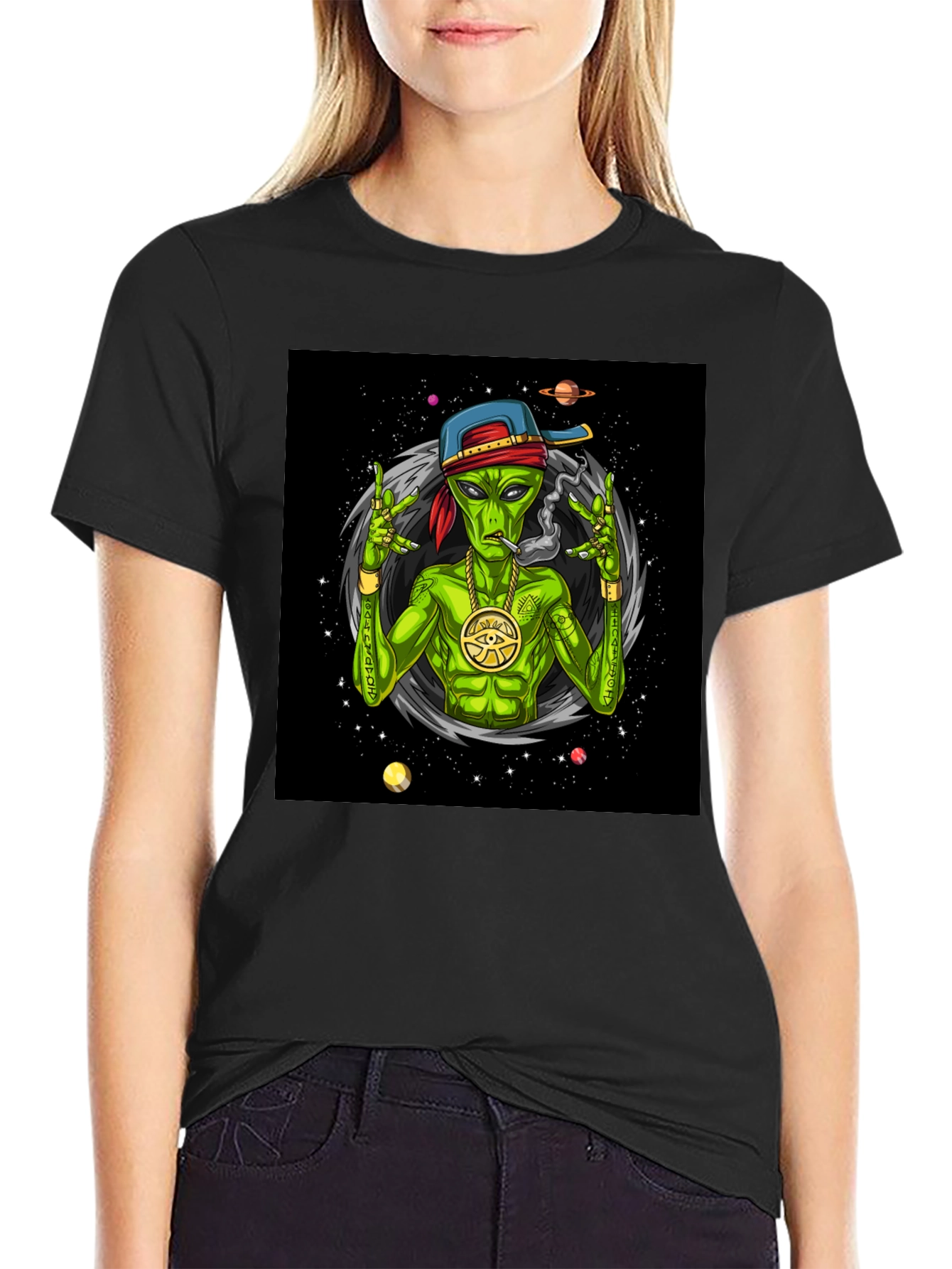 Gangster Alien Graphic T-Shirt - Black