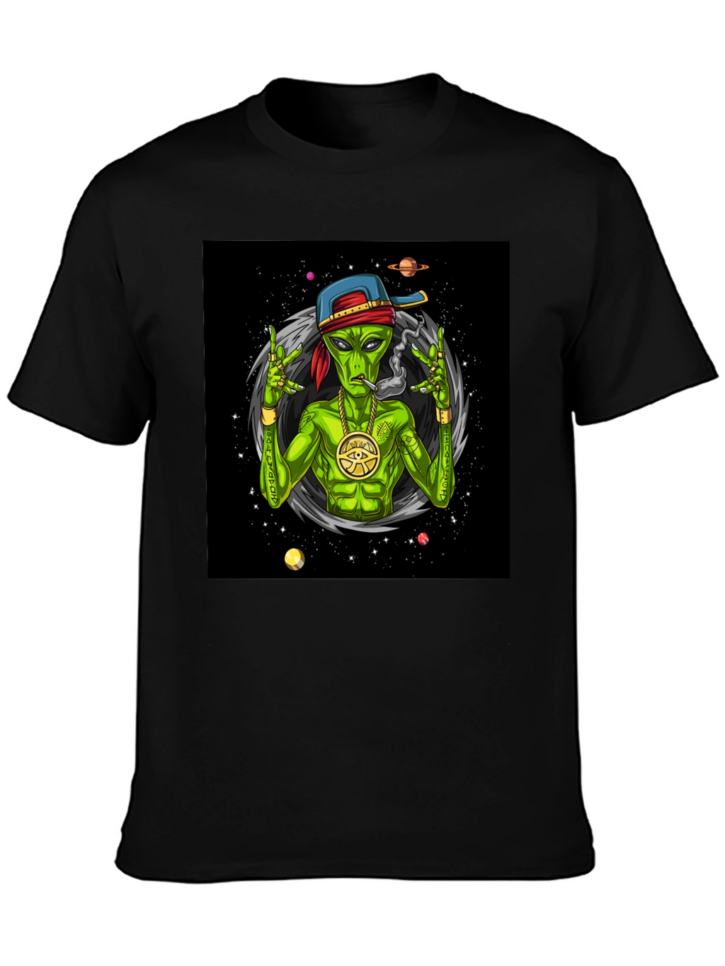 Gangster Alien Graphic T-Shirt - Black