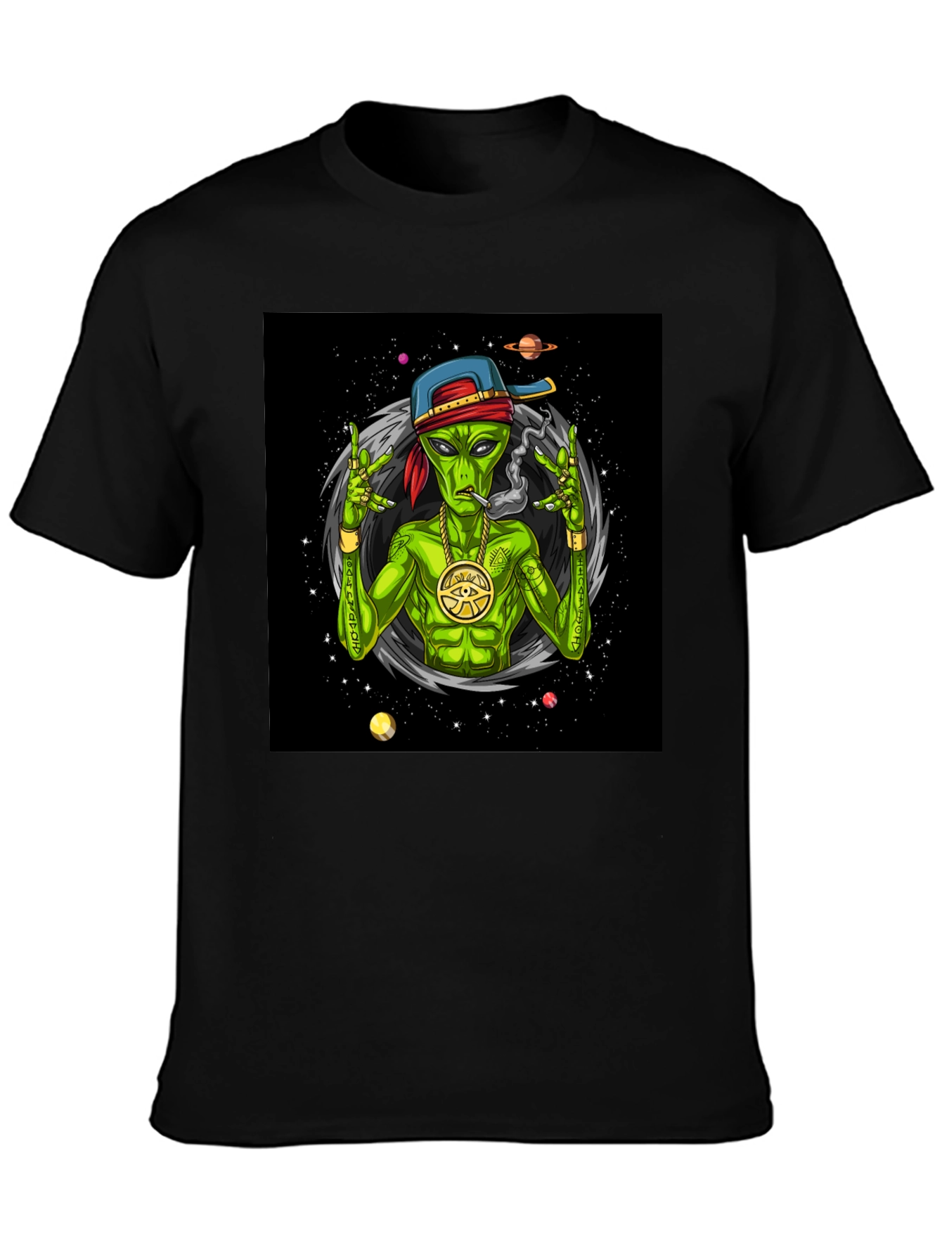 Gangster Alien Graphic T-Shirt - Black