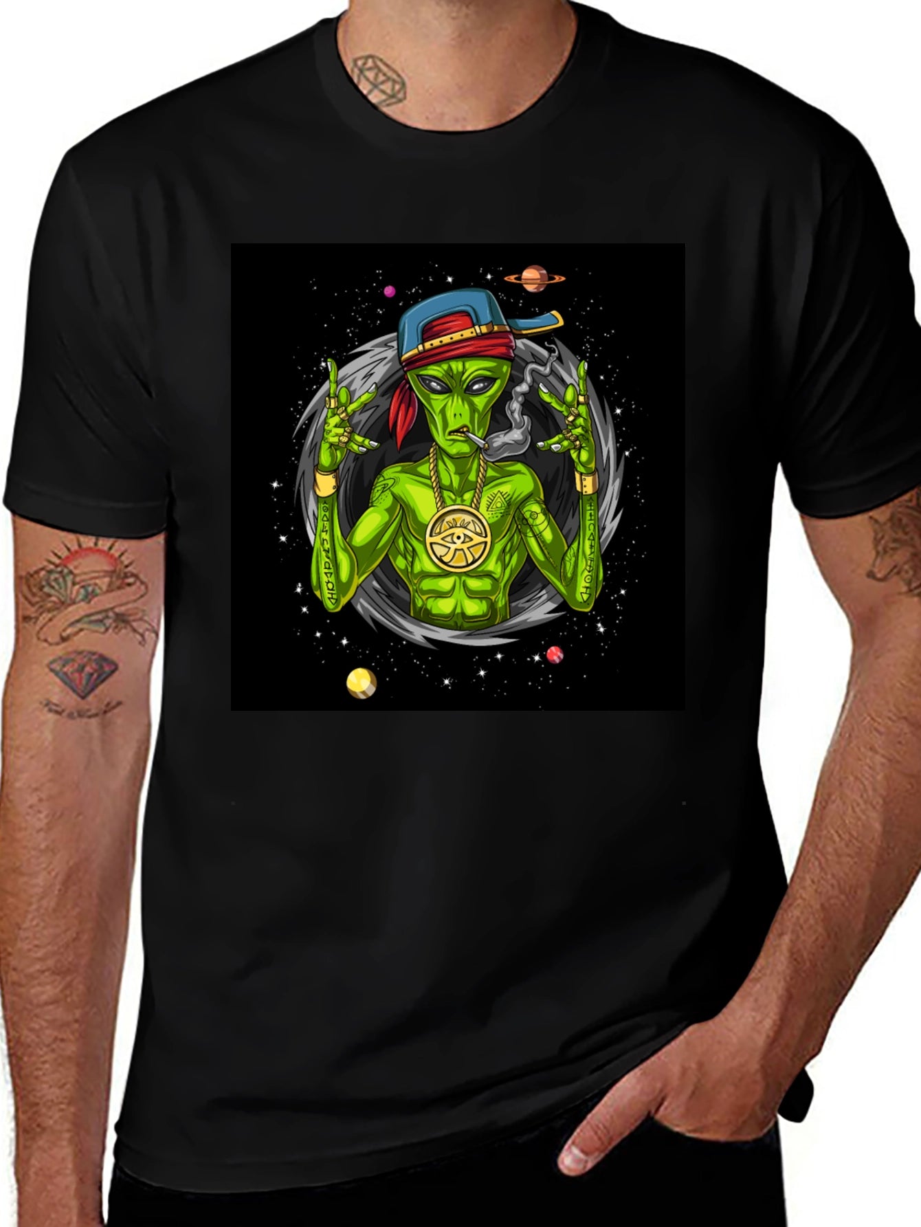 Gangster Alien Graphic T-Shirt - Black