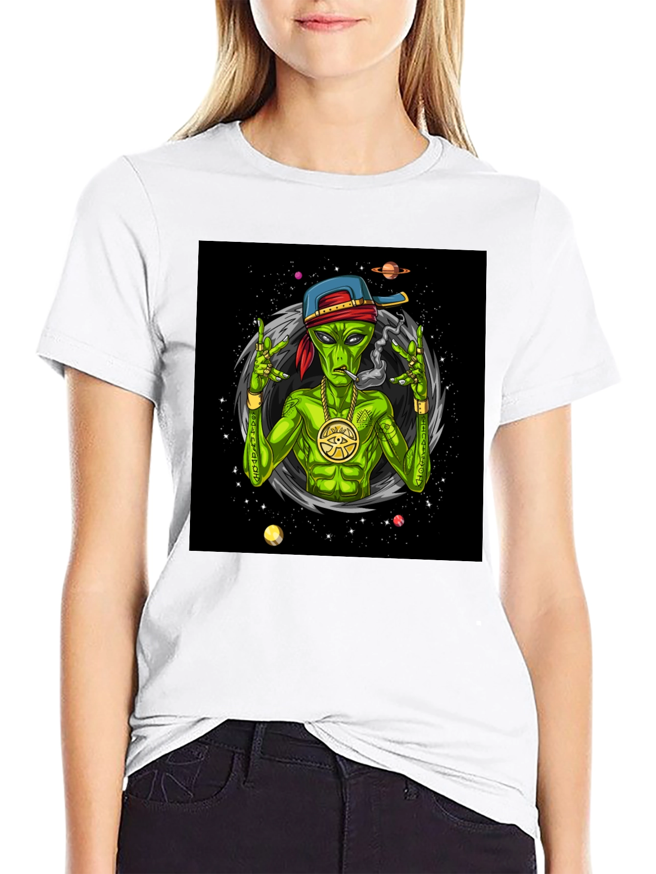 Gangster Alien Graphic T-Shirt - Black
