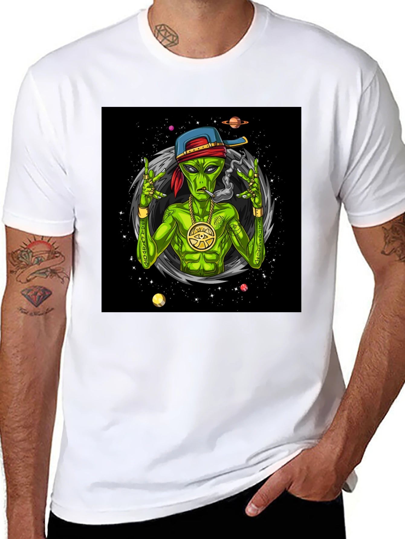 Gangster Alien Graphic T-Shirt - Black