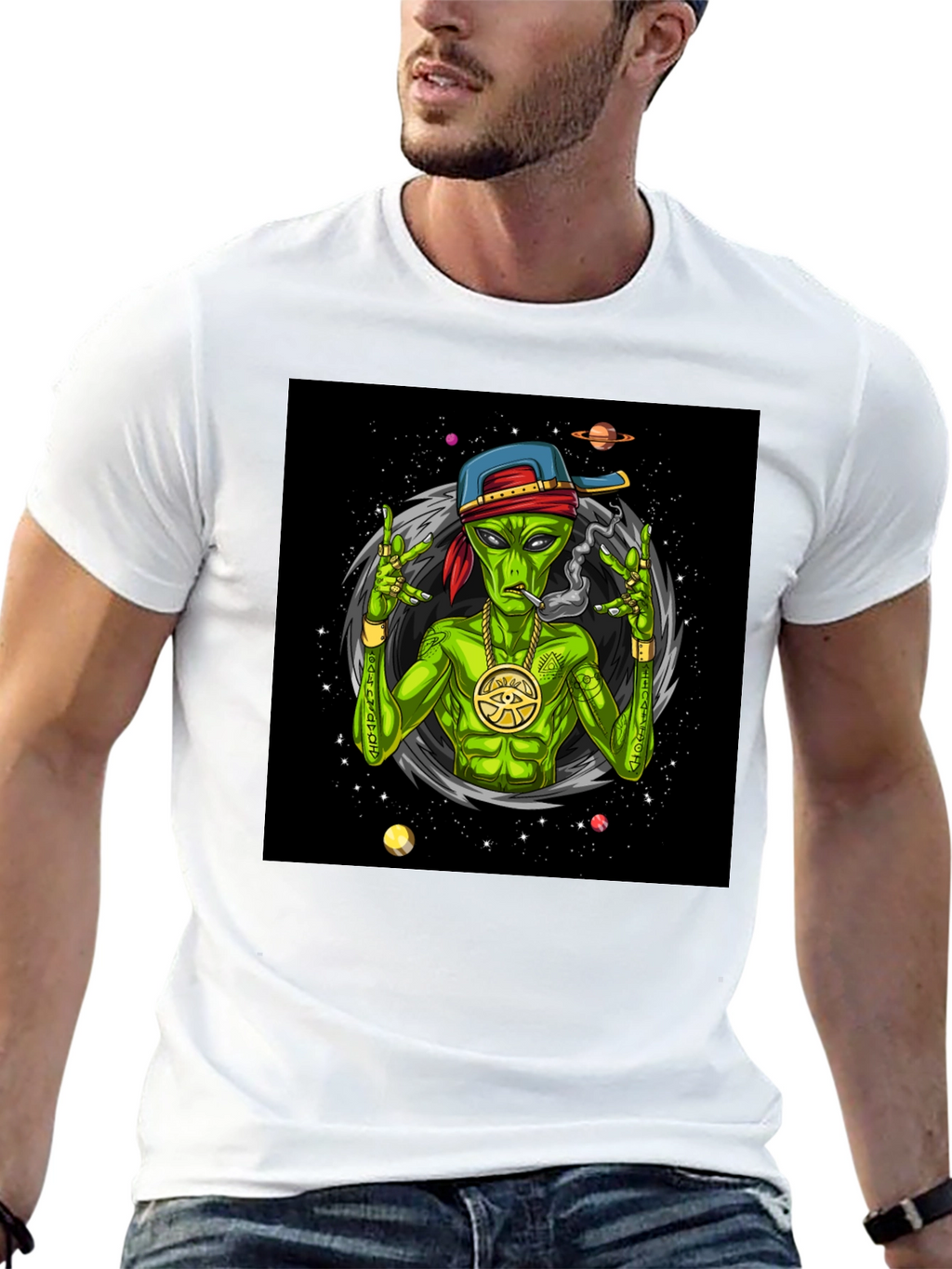 Gangster Alien Graphic T-Shirt - Black