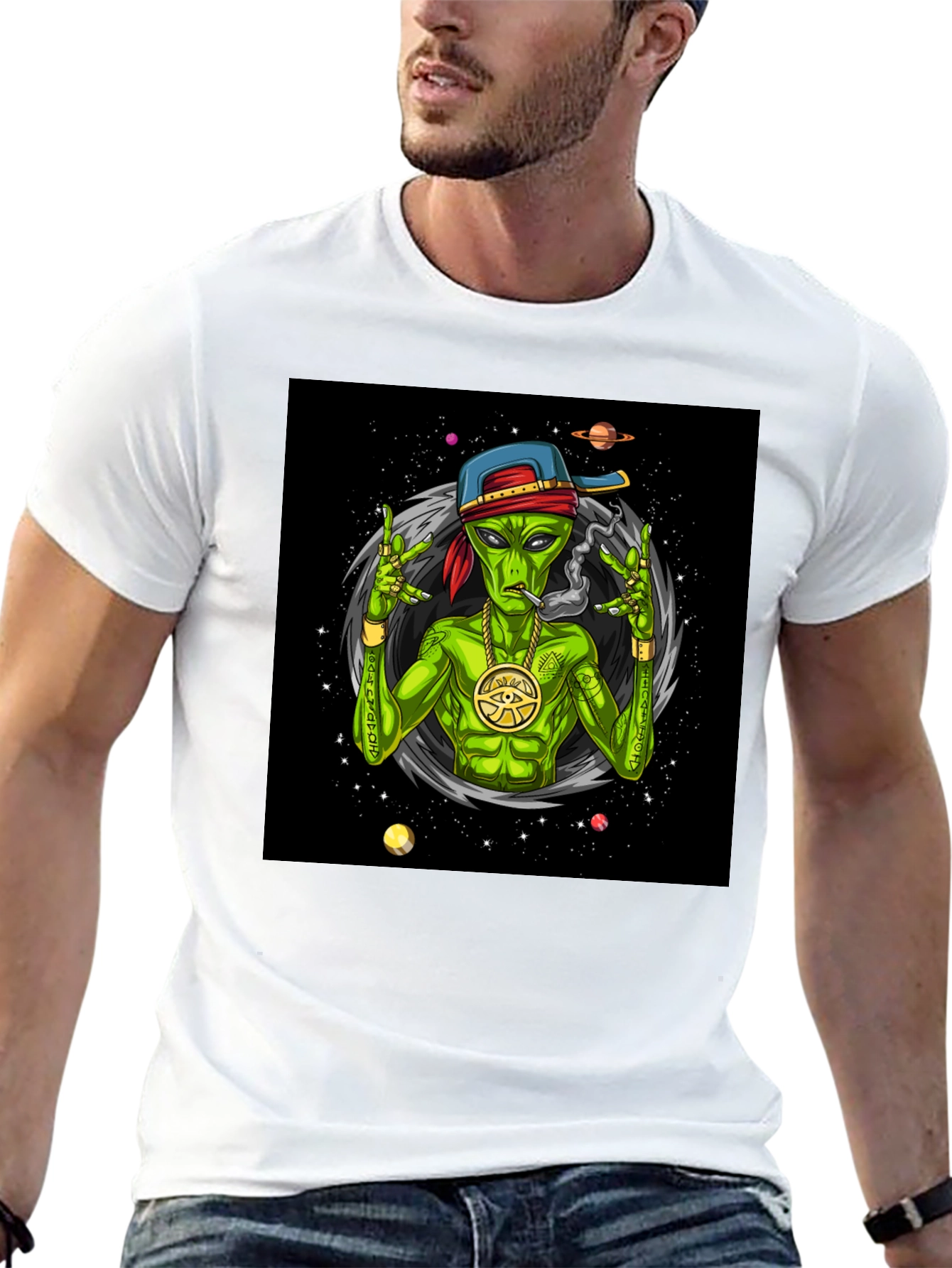 Gangster Alien Graphic T-Shirt - Black