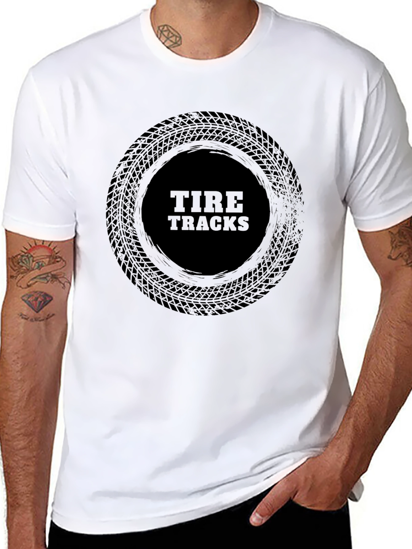 Tire Tracks Graphic T-Shirt - Black Casual Tee