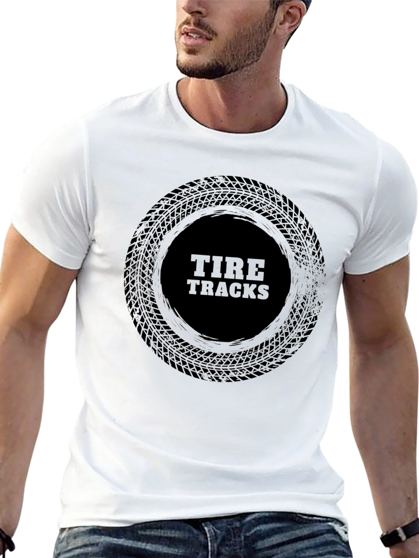 Tire Tracks Graphic T-Shirt - Black Casual Tee