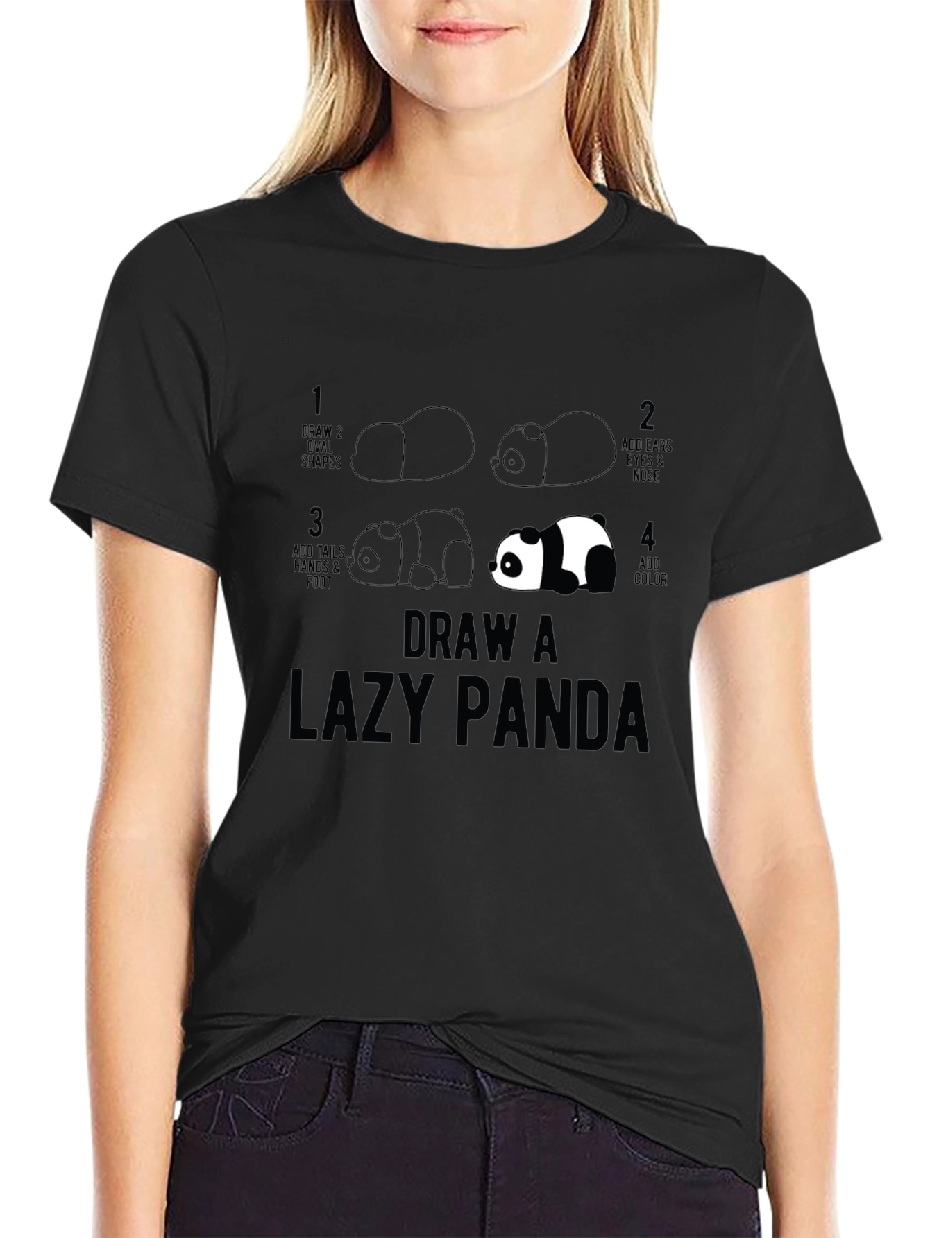 Draw A Lazy Panda Black T-Shirt