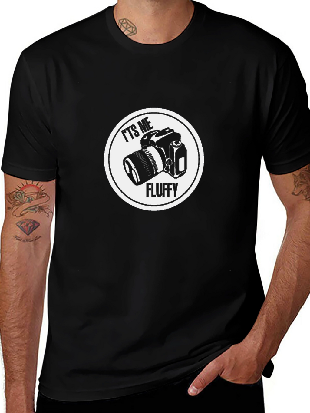Its Me Fluffy Camera Black T-Shirt