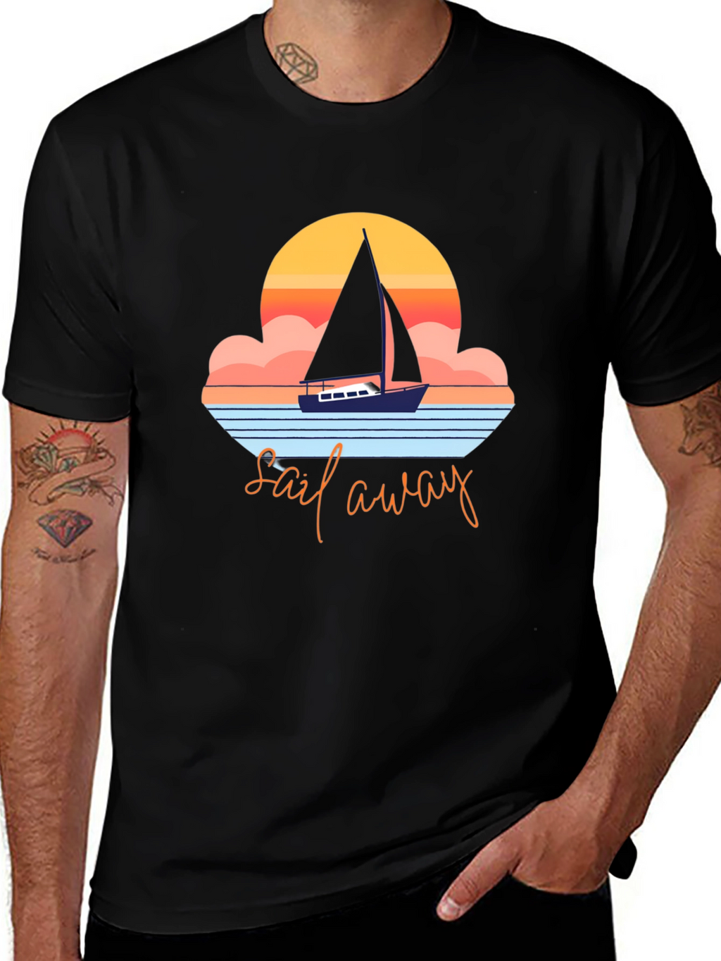Sail Away Graphic Tee - Retro Nautical Design