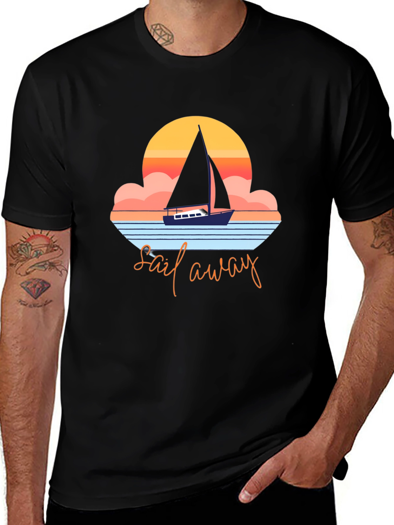 Sail Away Graphic Tee - Retro Nautical Design