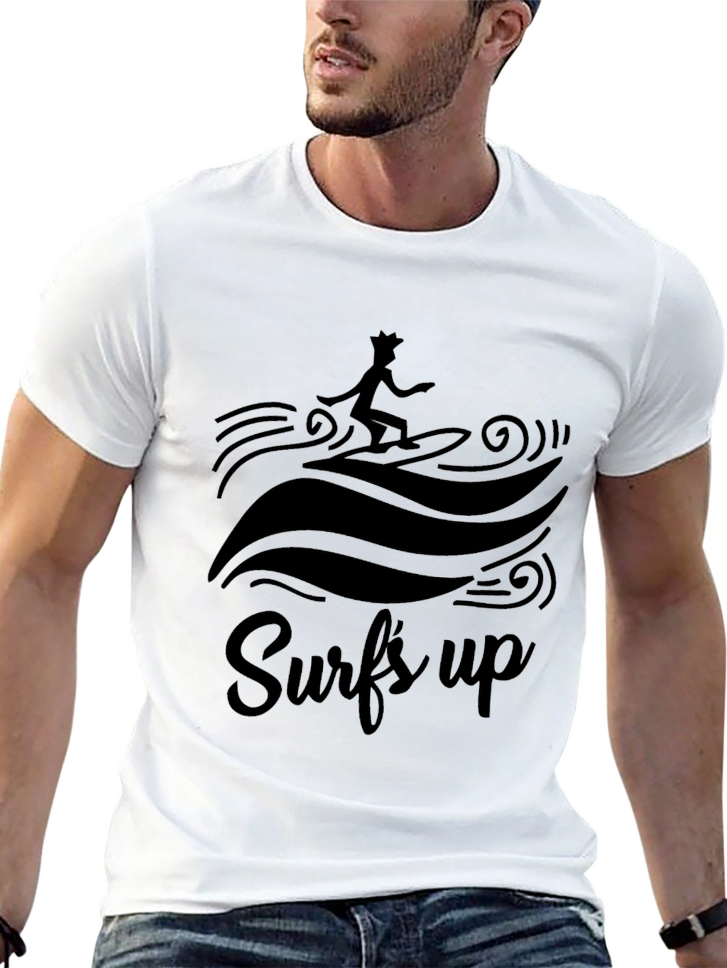 Surfs Up Graphic Tee - Black Cotton T-Shirt