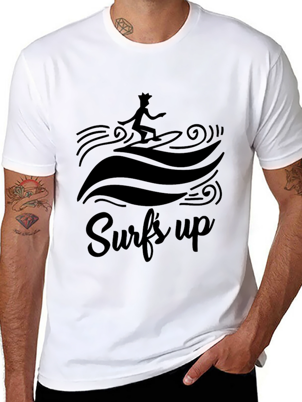 Surfs Up Graphic Tee - Black Cotton T-Shirt