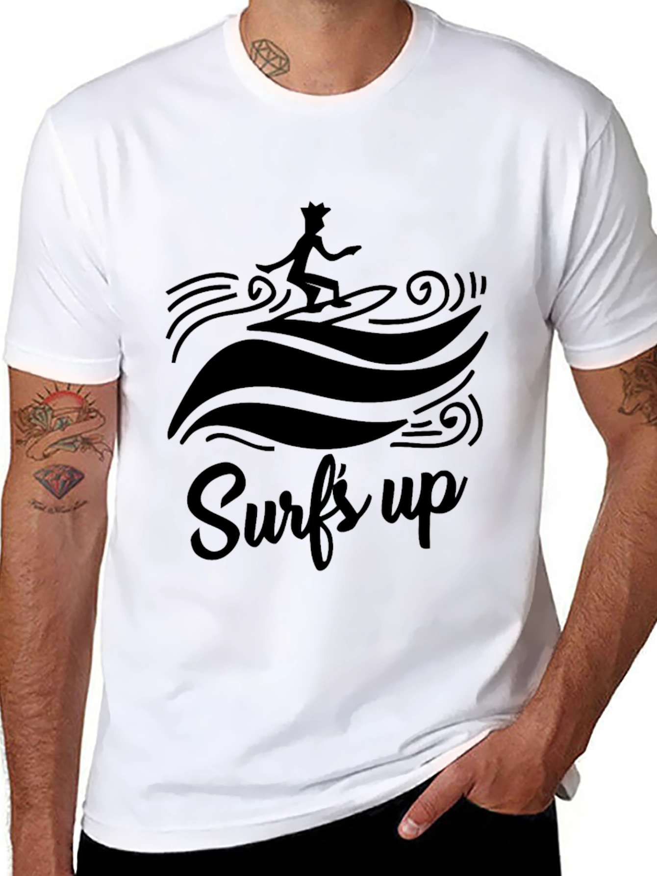 Surfs Up Graphic Tee - Black Cotton T-Shirt