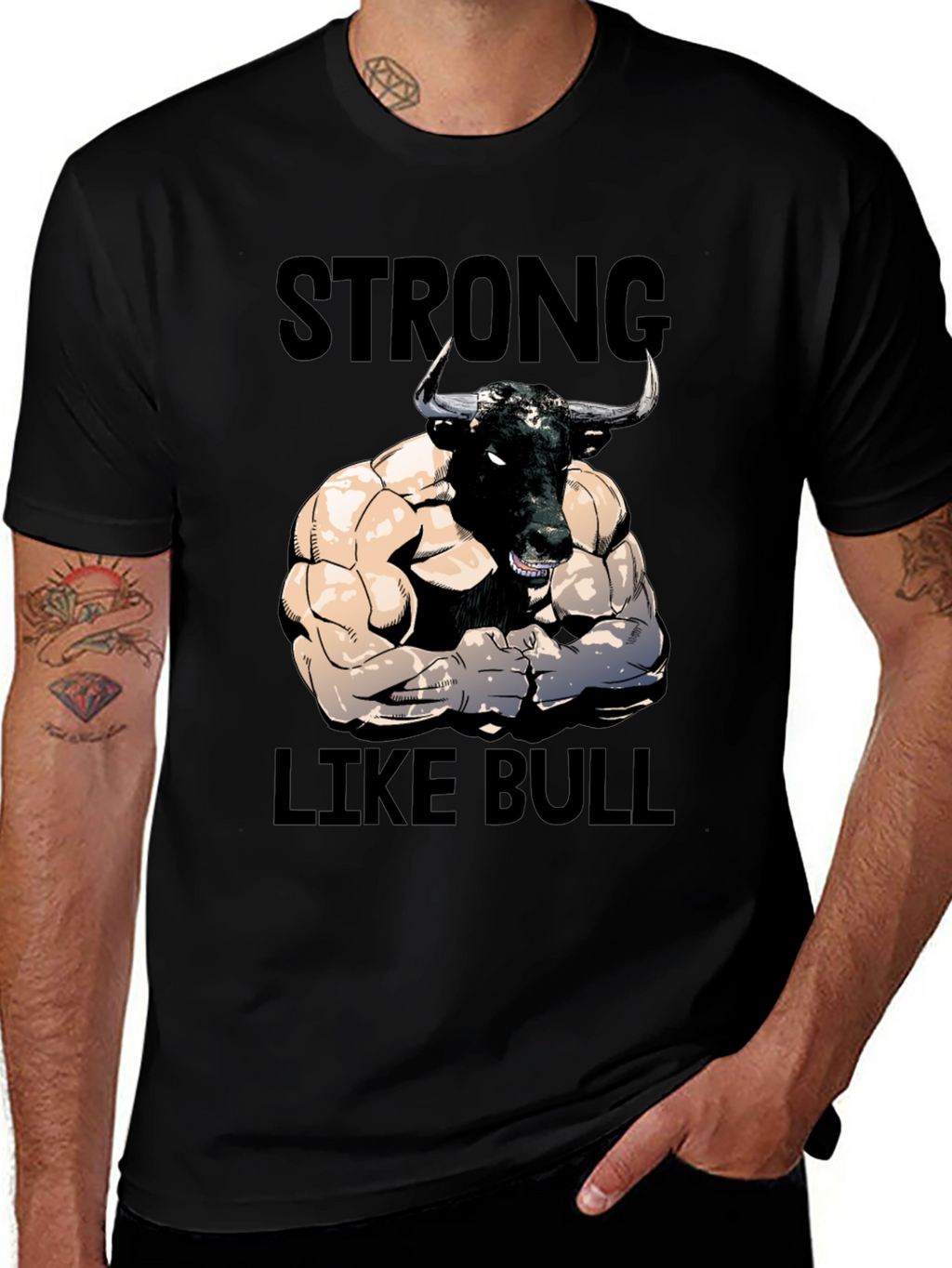 Strong Like Bull Graphic Tee - Mens Black T-Shirt
