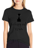Be Happy and Meow Black Graphic T-Shirt
