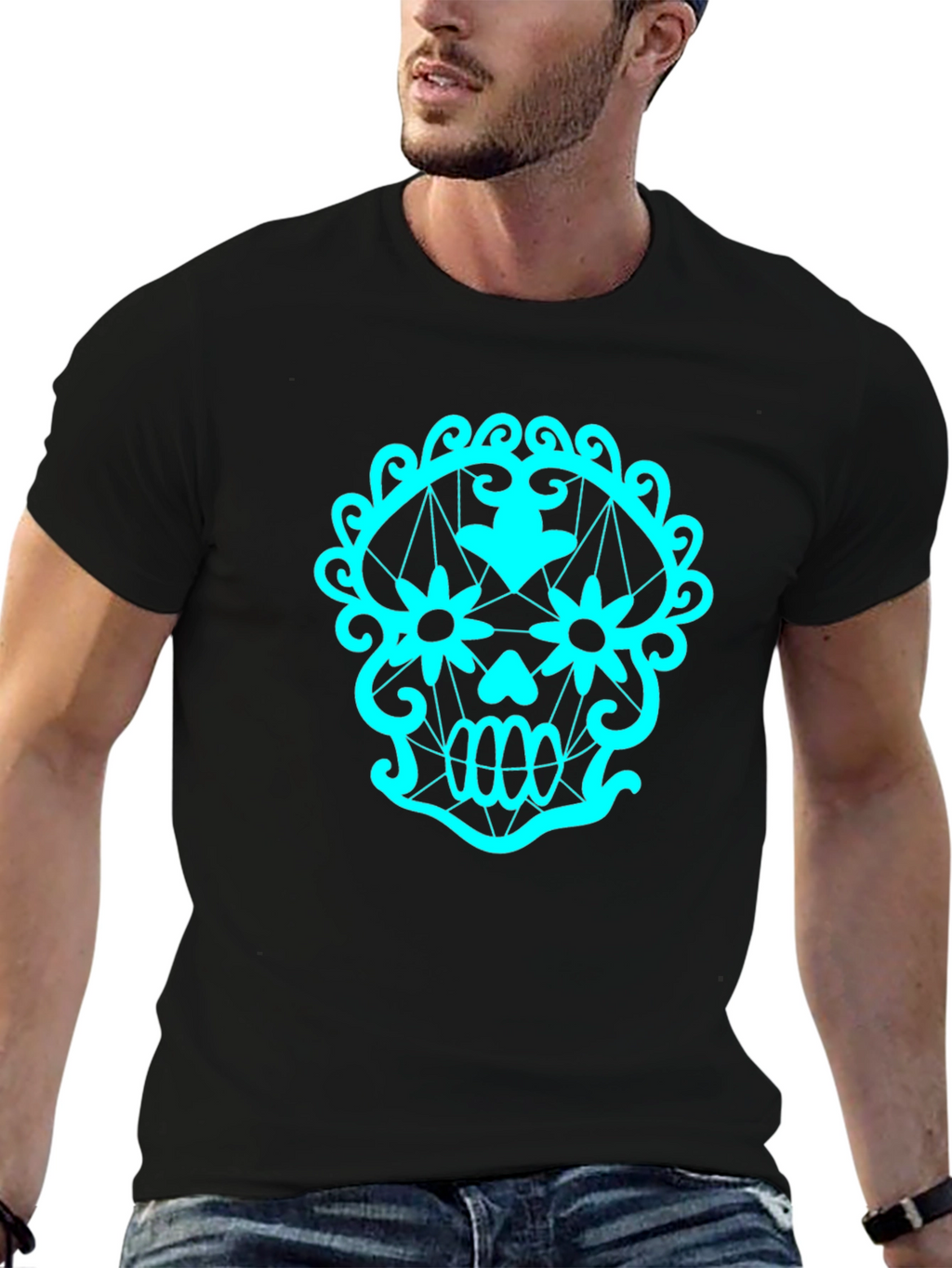 Sugar Skull Graphic Tee - Black Cotton T-Shirt