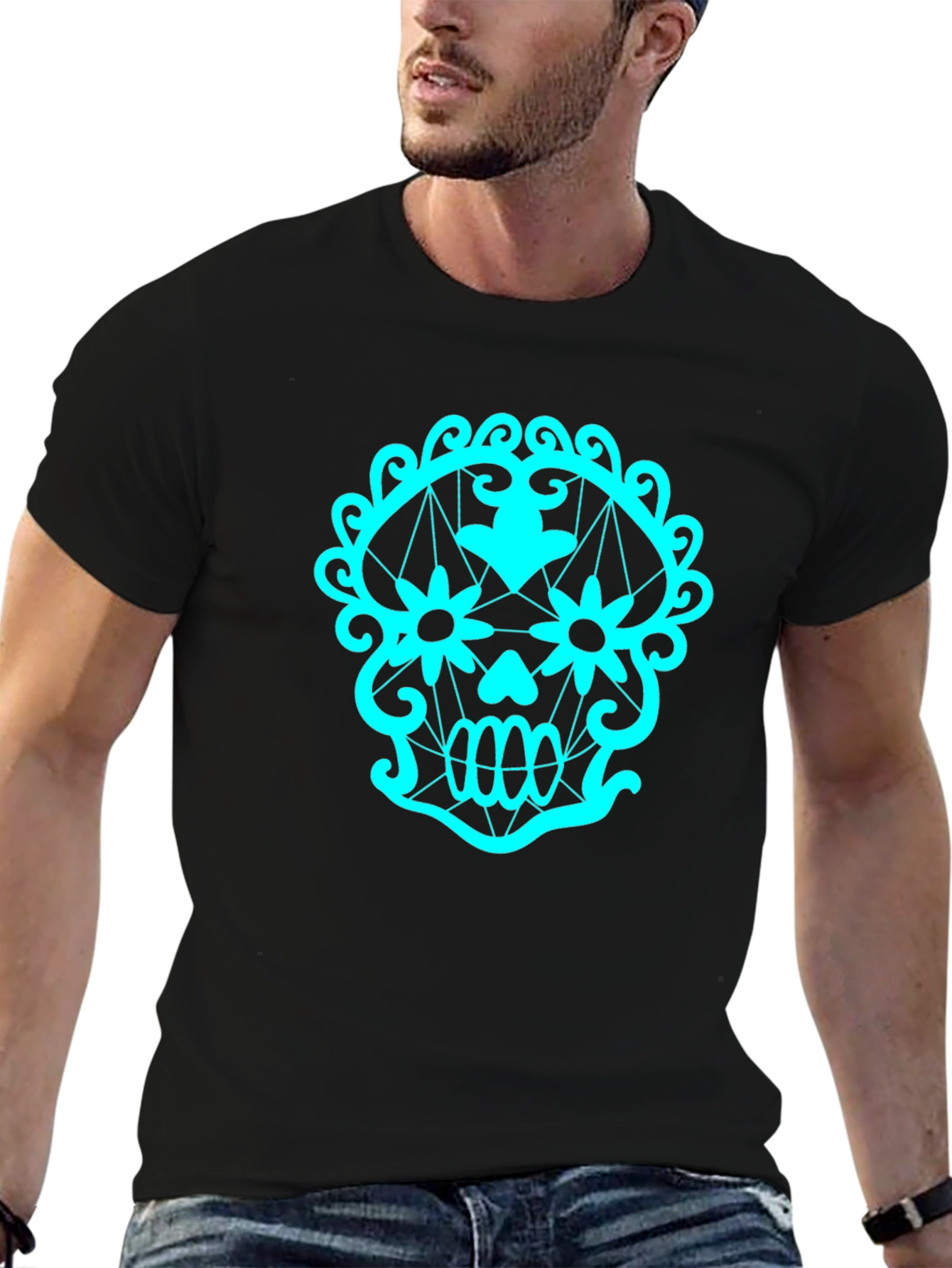 Sugar Skull Graphic Tee - Black Cotton T-Shirt