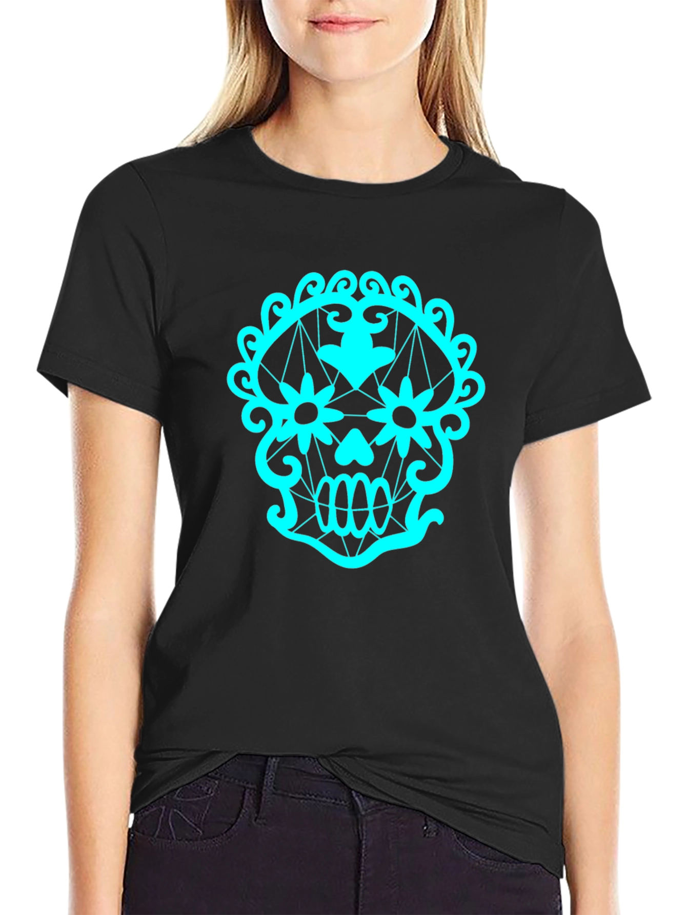 Sugar Skull Graphic Tee - Black Cotton T-Shirt