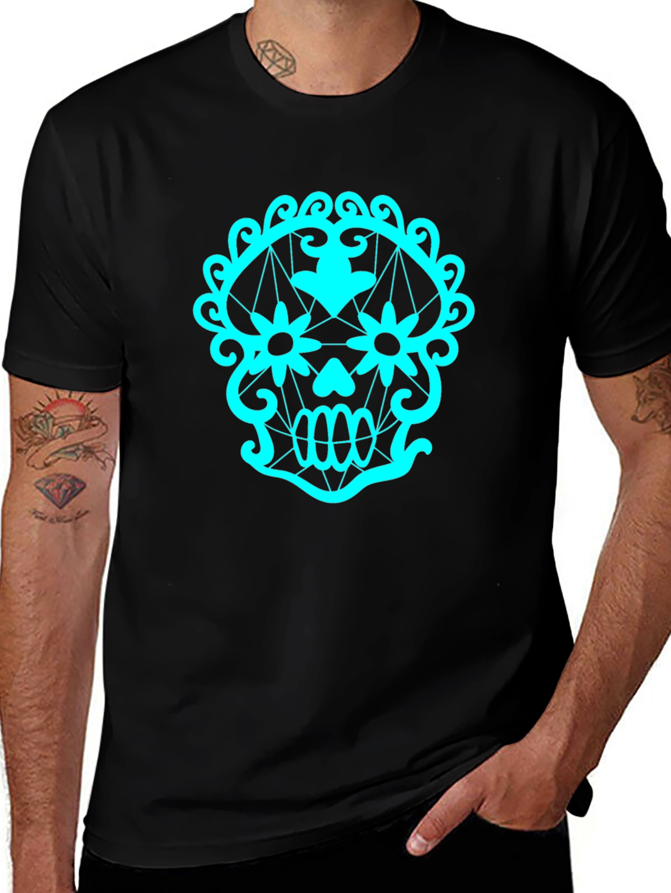Sugar Skull Graphic Tee - Black Cotton T-Shirt