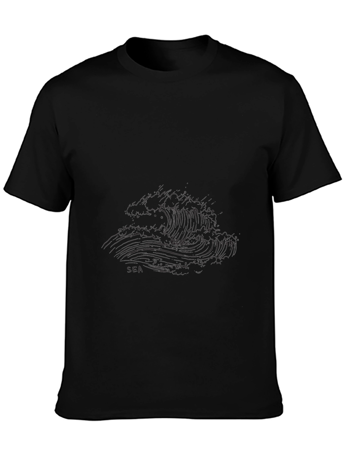 Black Graphic Tee - Sea Wave Design